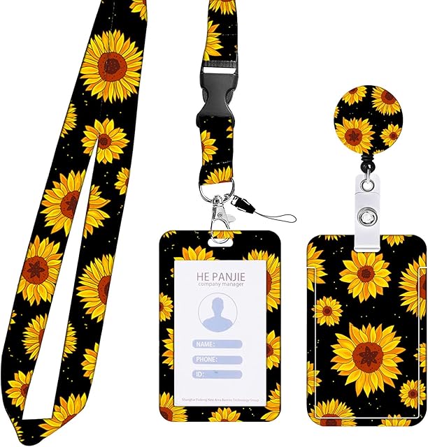 JKDHJK Plastic Card Holder Cute Lanyard Id Holder Retractable Id Card Holders Lanyard Neck Strap Lanyard with Card Holder for Women White Collar Nurse Doctor Teacher Badge Holder(Sunflower)