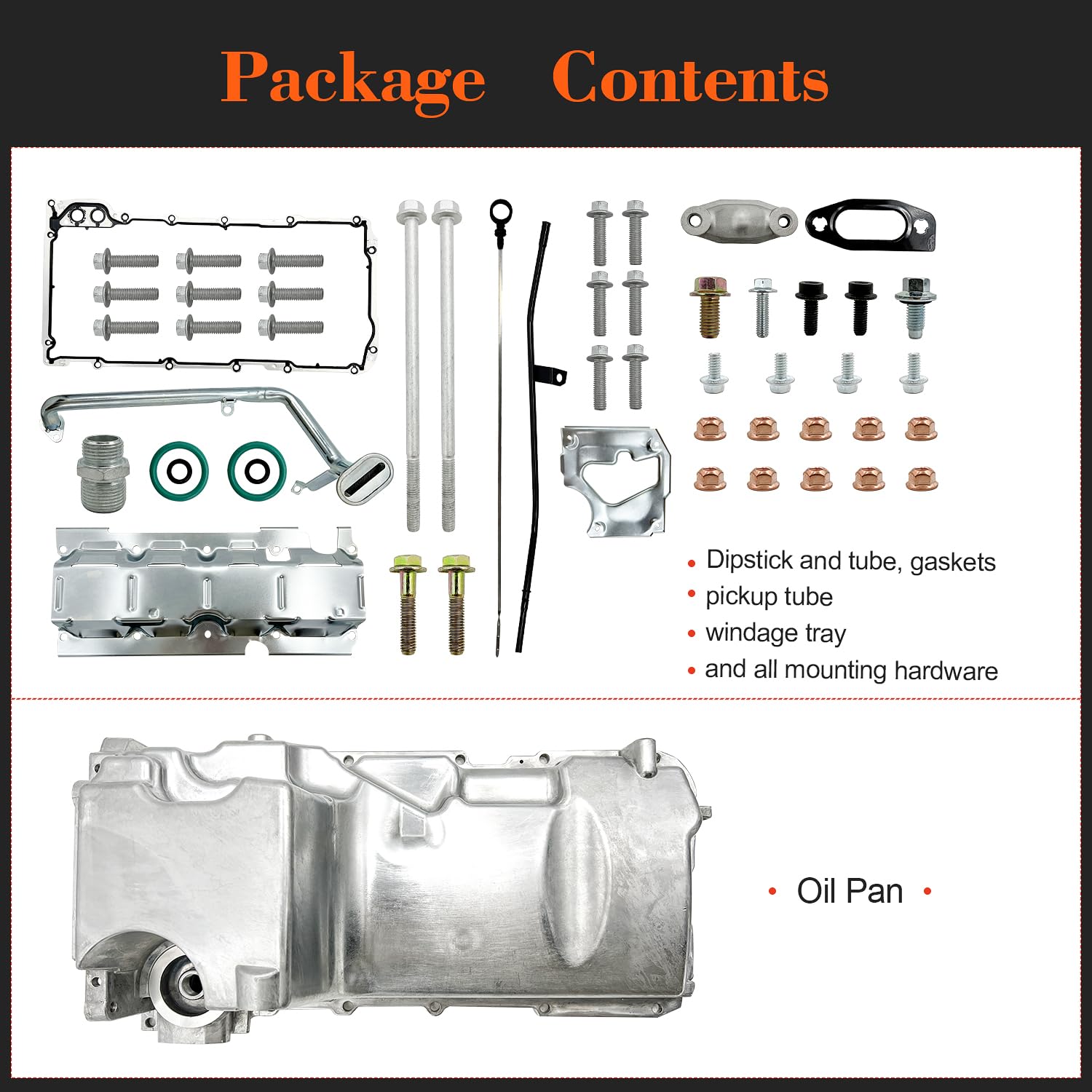 ARSTAK 19212593 Muscle Car Engine Oil Pan Kit Rear Sump Fits for LS1 LS3 LSA LSX Engines, for Chevy Camaro Impala, for Pontiac Firebird V8 RWD 4.3L, 4.9L, 5.0L, 5.3L 5.7L, 6.4L, 6.6L, 7.5L