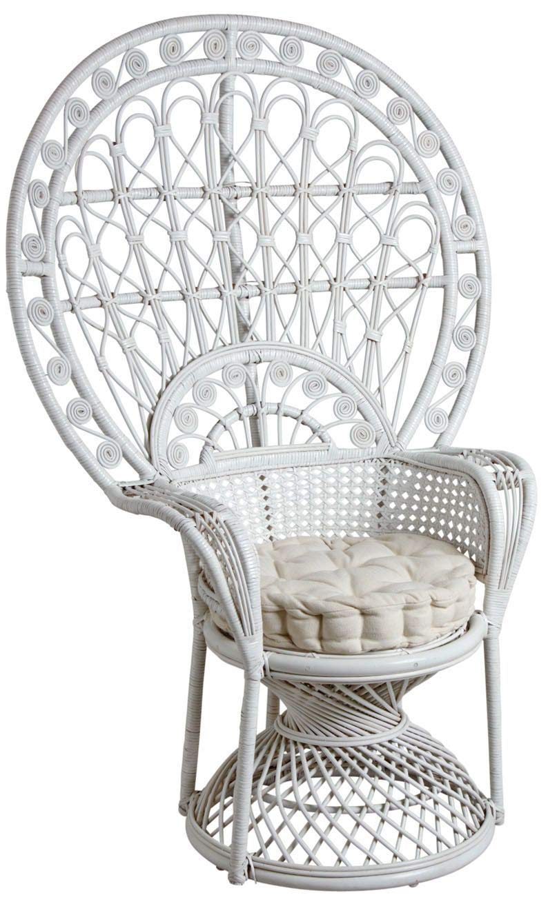 AUBRY GASPARD - Fauteuil Emmanuelle Rotin Blanc 74 x 105 x 150 cm | Coussin Coton Garni Kapok - Hauteur Assise 48 cm - Élégance Exotique Salon Terrasse Intérieure