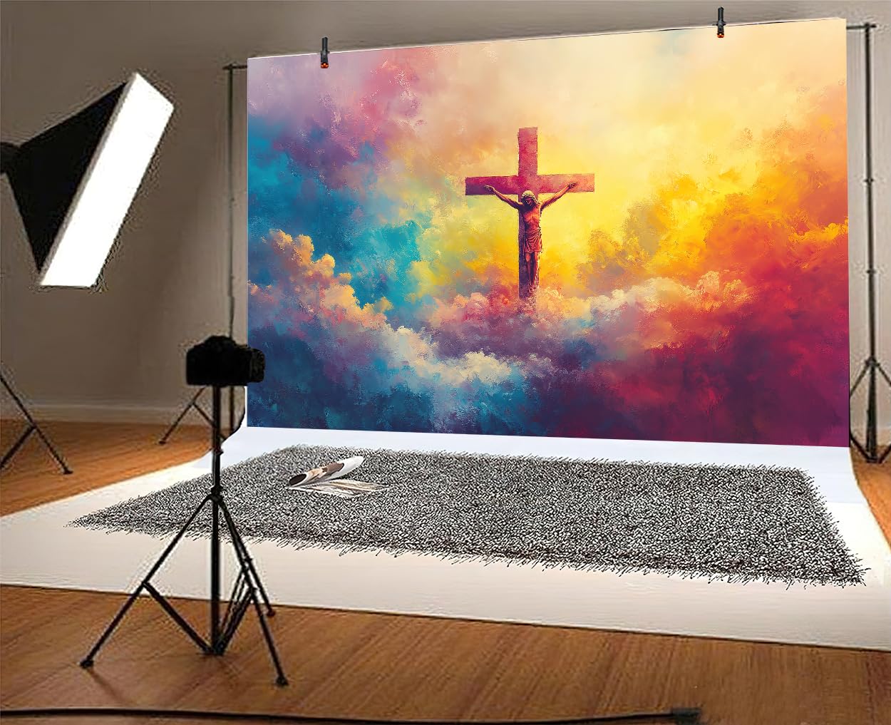 7x5フィート 水彩画アート 十字架 キリスト教背景 聖書 十字架 教会