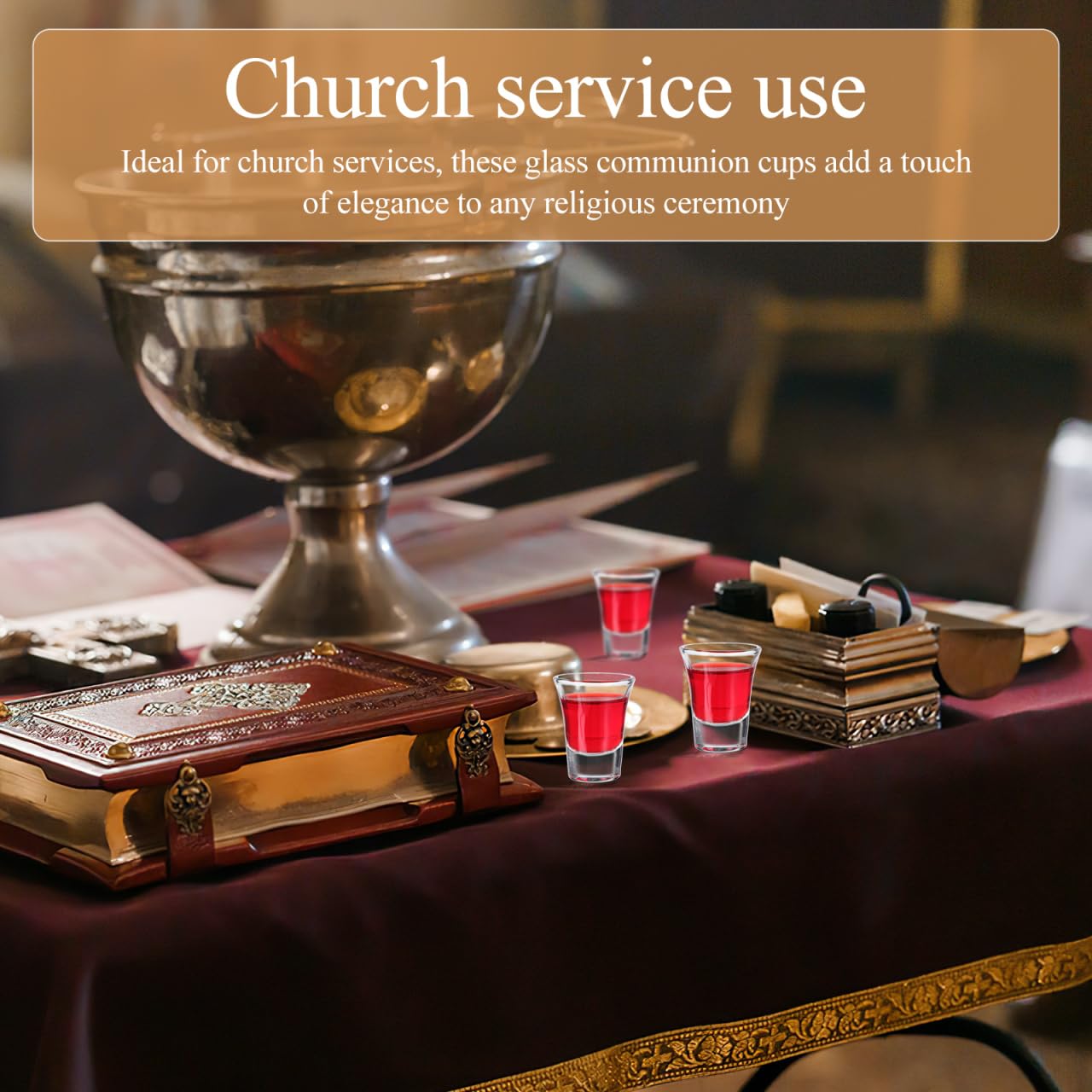Cabilock 24 bicchieri in vetro trasparente riutilizzabili per comunione, bicchieri sacramentali per comunione standard, piccoli bicchieri per servizio in chiesa per battesimo, servizio domenicale e