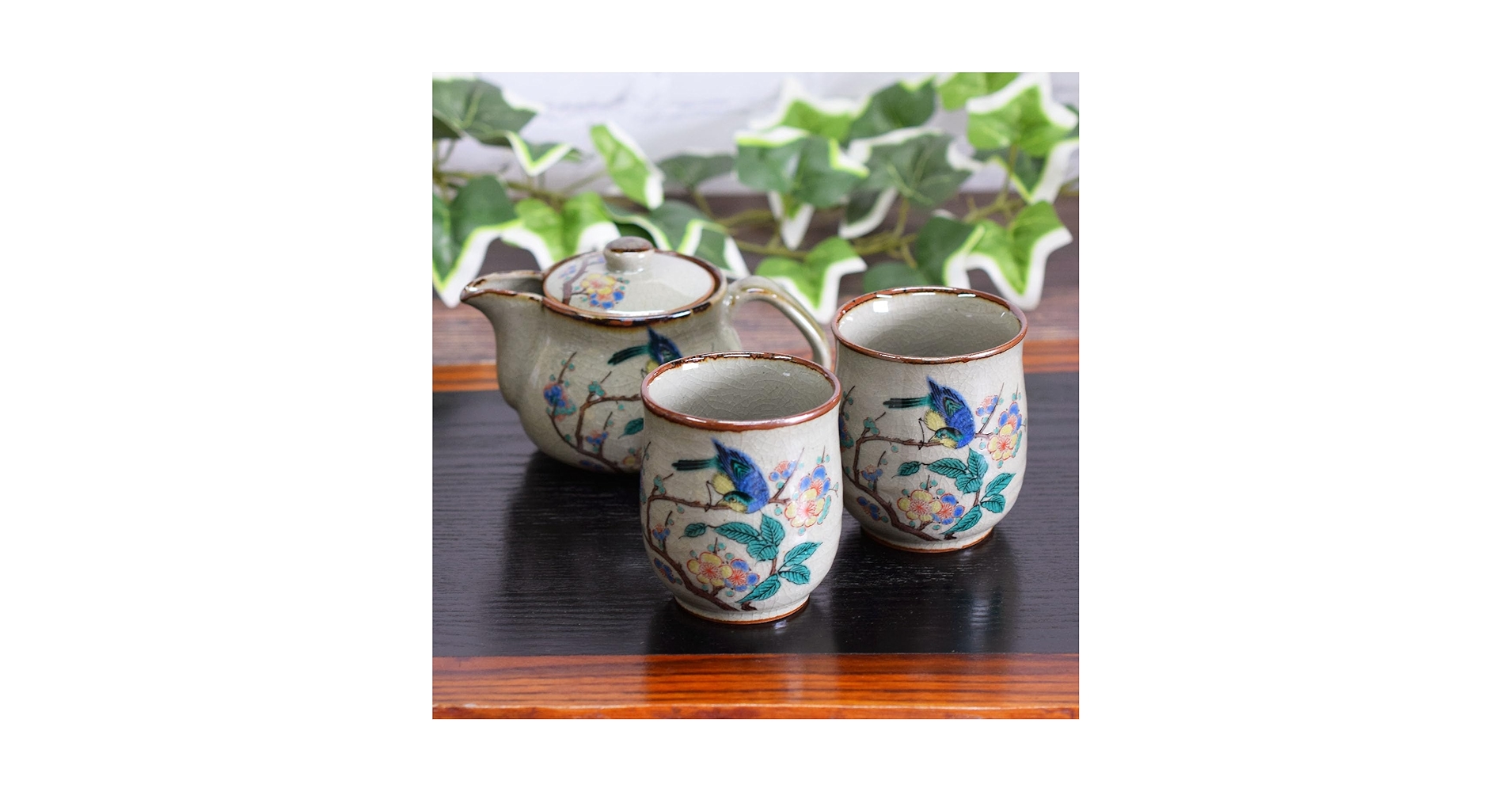 Amazon.co.jp: ペア 湯呑み 急須 セット 九谷焼 花鳥 陶器