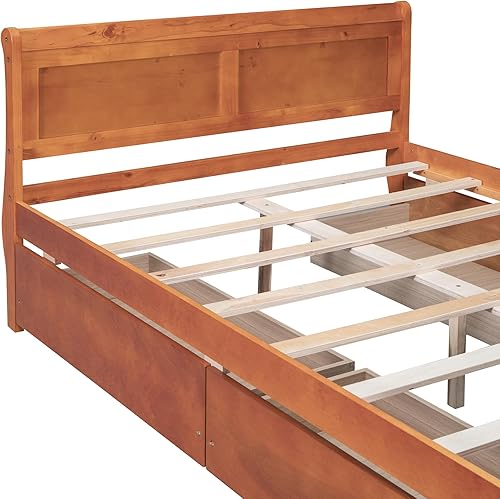 Miniatura 45 de Cama de plataforma de madera de tamaño individual con cabecera en forma de casa, soporte de listones de madera, para dormitorio de niños, niñas,