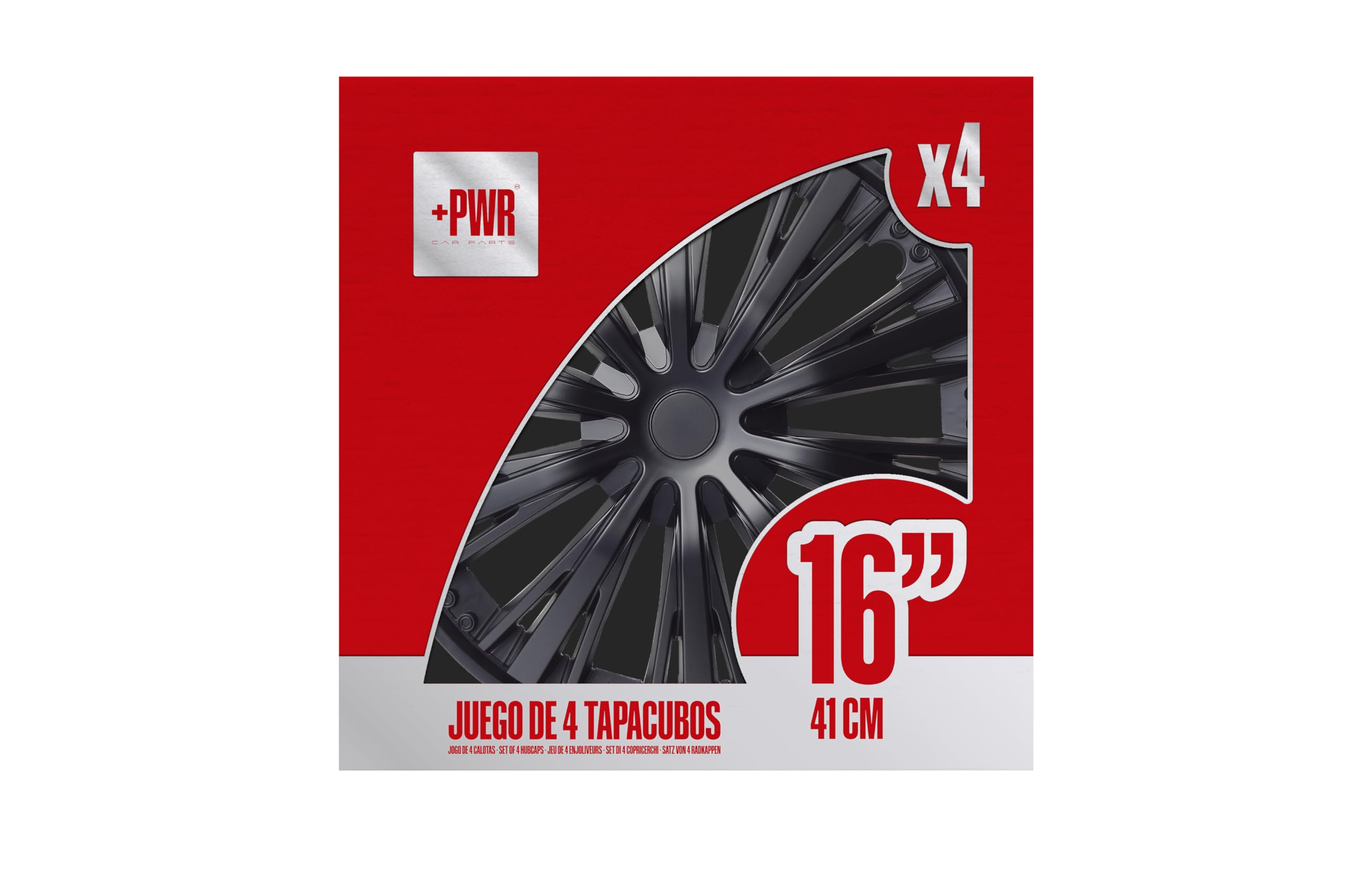 Copricerchi 16" Pulse Nero, Set di 4 Unità, Universali, ABS ad Alto Impatto, Fissaggio a Pressione, Design Moderno e Ventilazione Ottimizzata