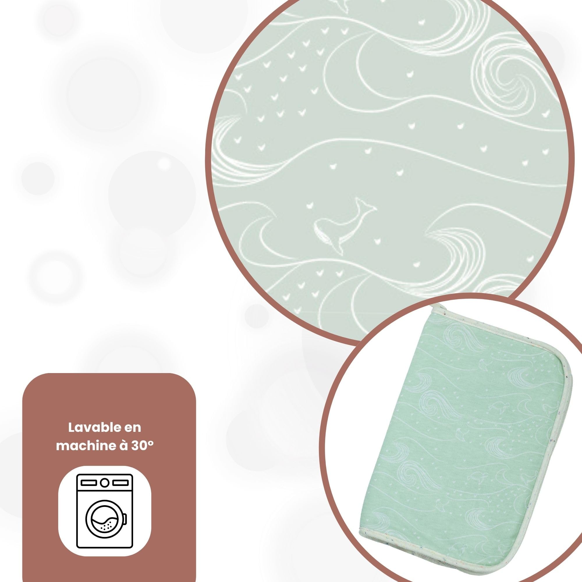 Image secondaire de Protège Carnet de Santé Bébé - Vert D'Eau avec Liseré Beige - Collection Au Large