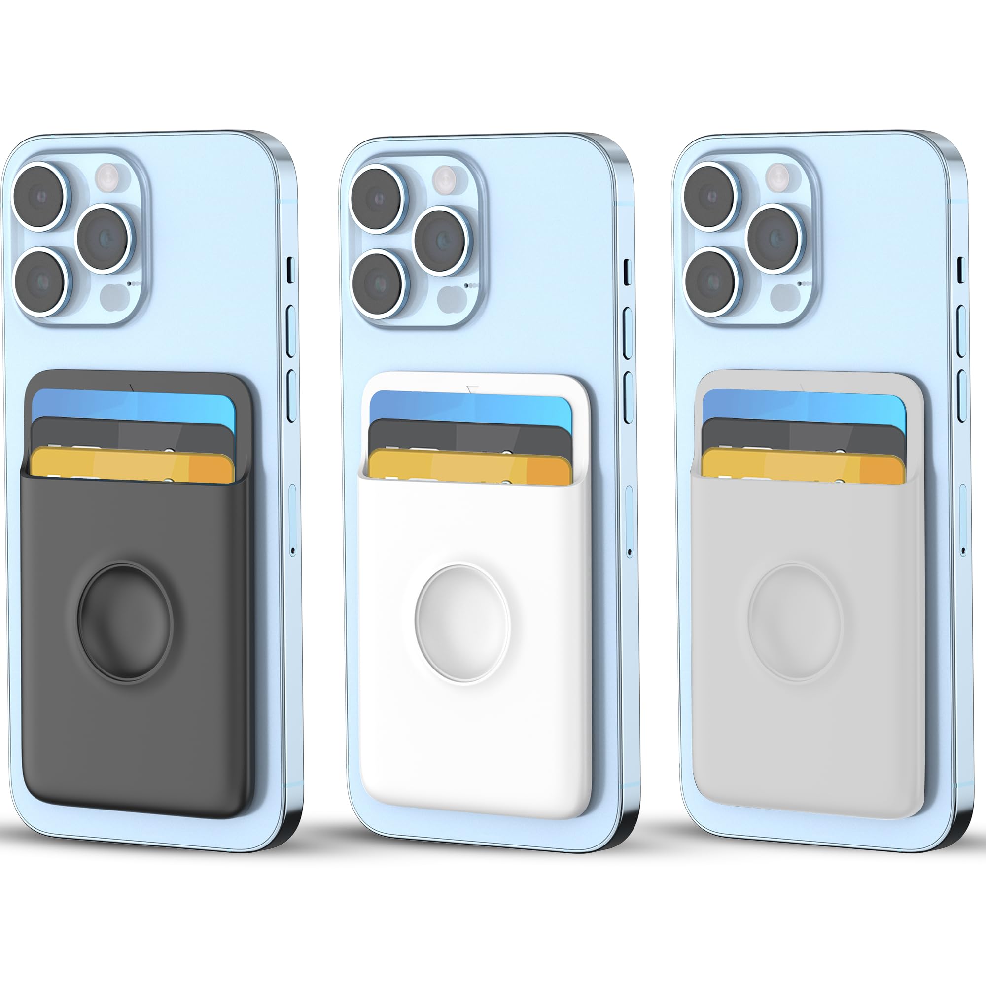 SHANSHUI Sticky Wallet for Back of Phone, Silicone Credit Card, Business Card & Id Replace Bulky Purse Suitable for iPhone, Android & Most Smartphones - Black White Grey