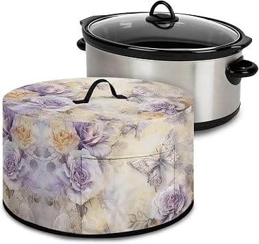 Butterfly Rose Slow Cooker Cover Oval Crock Pot Covers Kitchen Appliance Cover Dust-Proof Stain Resistant Keep Appliance Clean