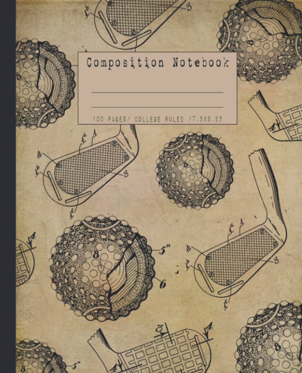 Golf composition notebook: Vintage golf ball college ruled notebook. Patent blueprint golf club equipment diagram design. Golfer stationery gifts