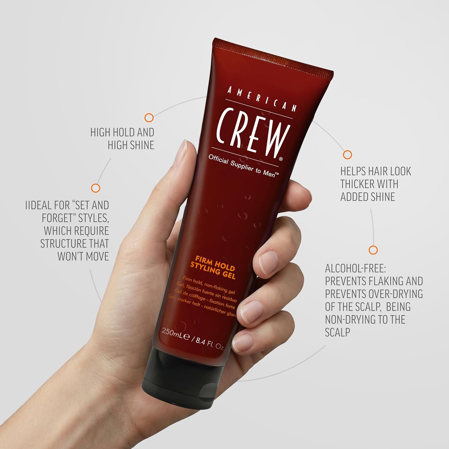 American Crew Men's Hair Styling Gel, Firm Hold, Non-Flaking, 8.4 fl oz