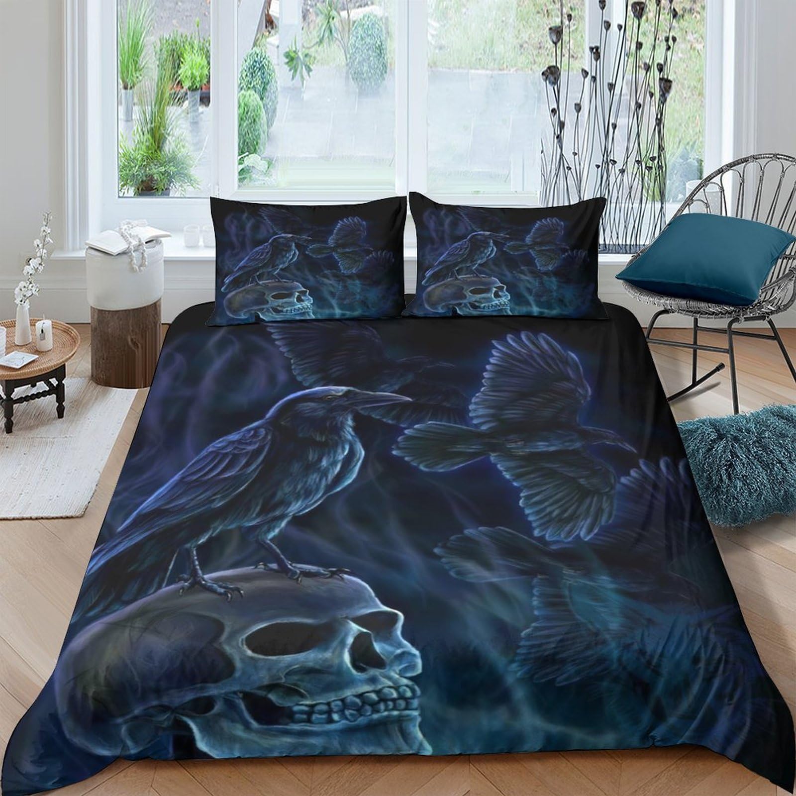 Ctjqhvkz Style-10 3D Printed Dark Skull Fitted Sheet Microfiber Soft Gothic Raven Mattress Cover For Bedroom Dorm Easy Care Decor Single（135X200cm）