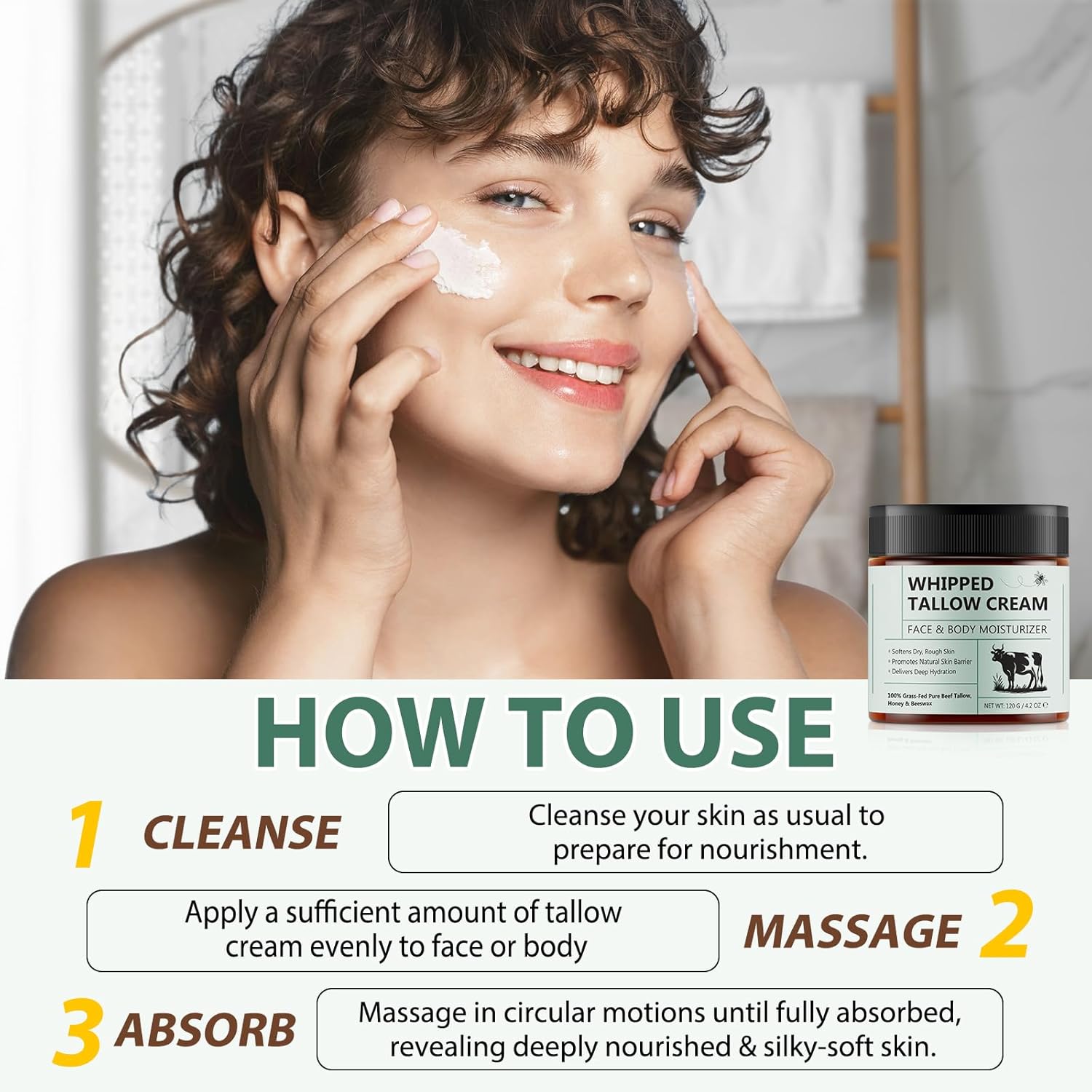 WHLH & WELL-BEING Beef Tallow for Skin, Beef Tallow and Honey Balm, All-Natural Ingredient Moisturizer for Face & Body Skin Care 1Pack - Image 7