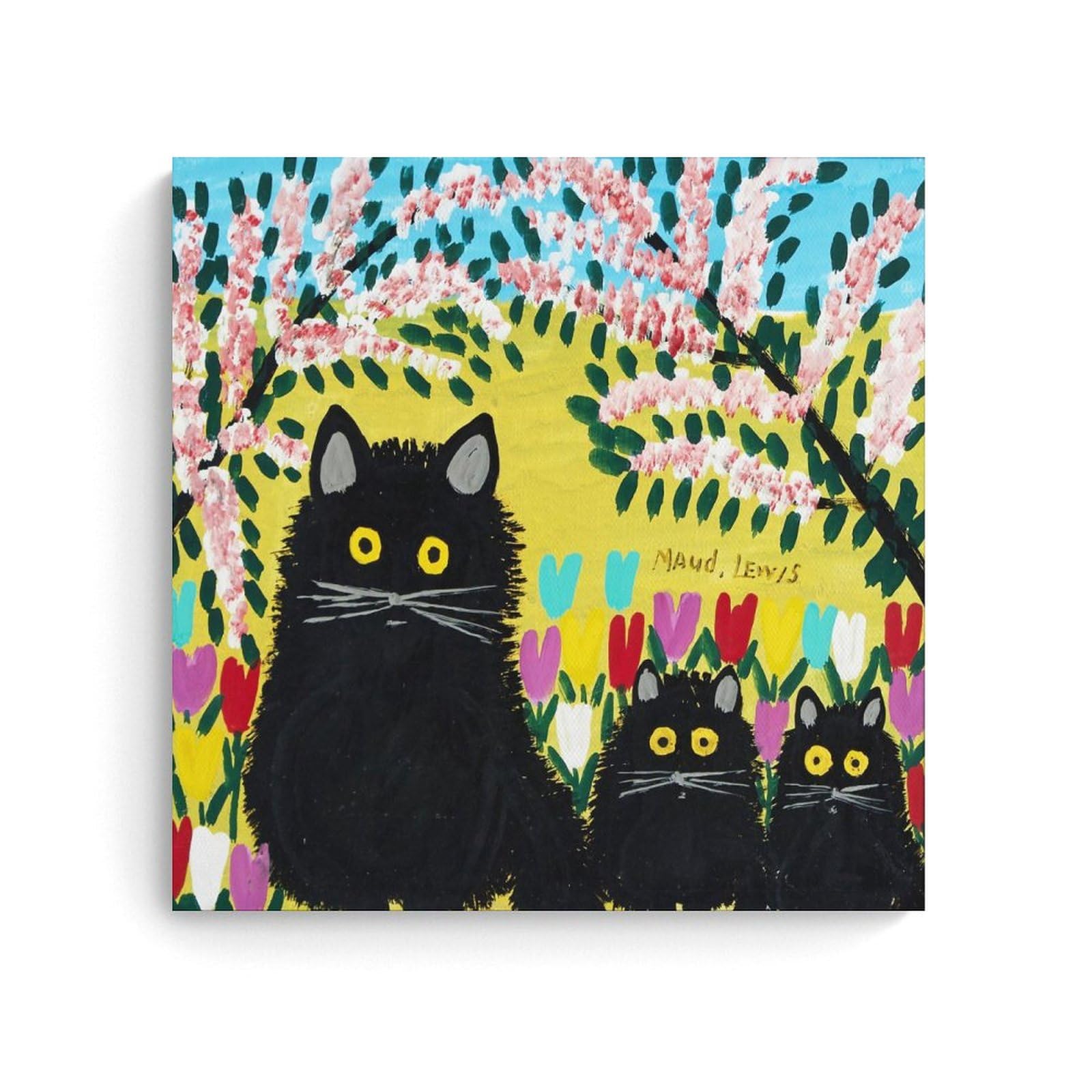NgAnoh Three Black Cats -2 by Maud Lewis Canvas Printed Poster Canvas Wall Art Prints Gifts Photo Picture Paintings Room Decor Home Decorative 12x12inch(30x30cm)