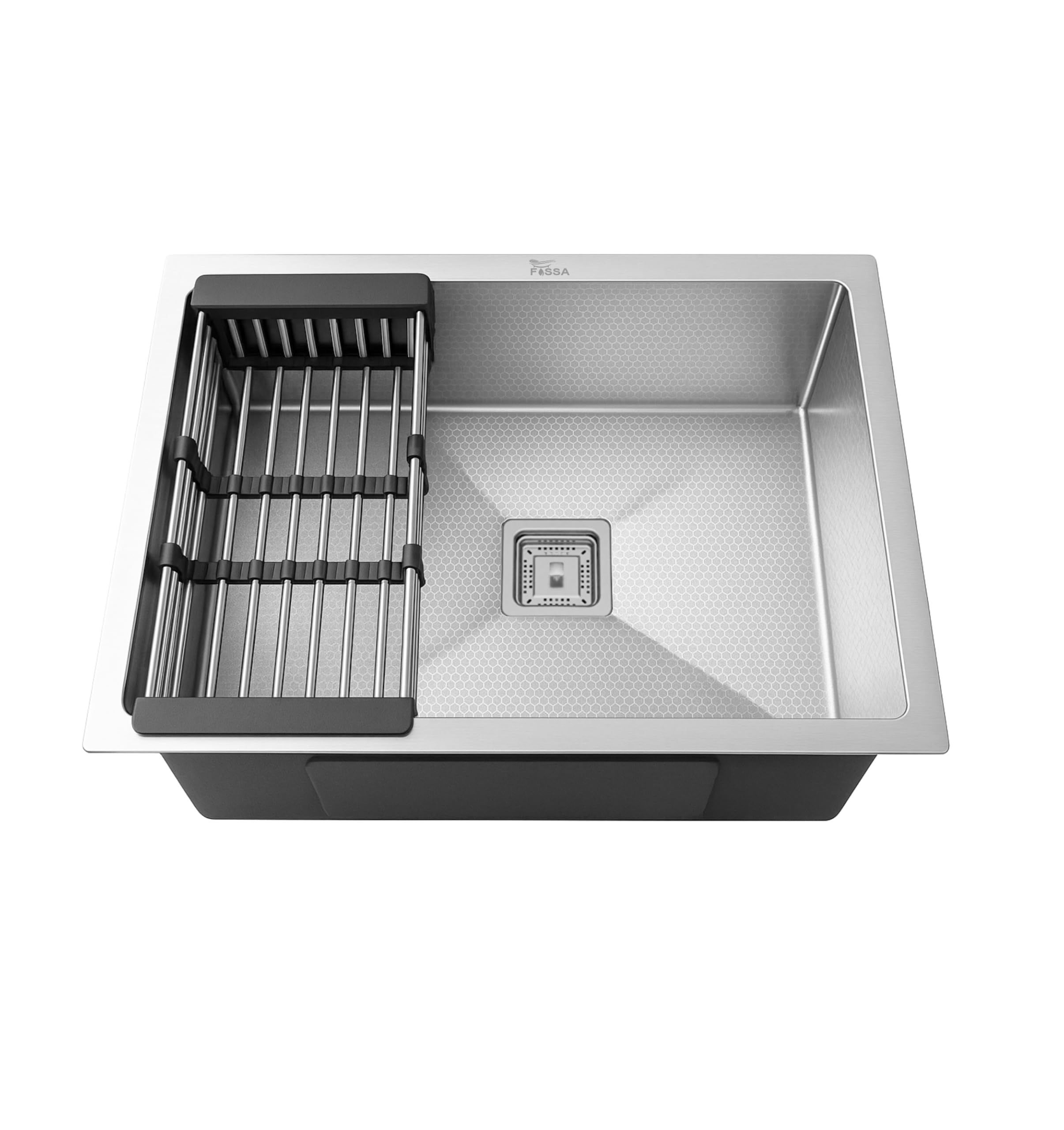 Fossa 24"x18"x9" 5-Year Warranty Pure Premium Stainless Steel Single Bowl Handmade Kitchen Sink, Honeycomb Embossed with Nano Coating, Durable Rust Resistant, Modern Sink β Silver (Honeycomb Finish)