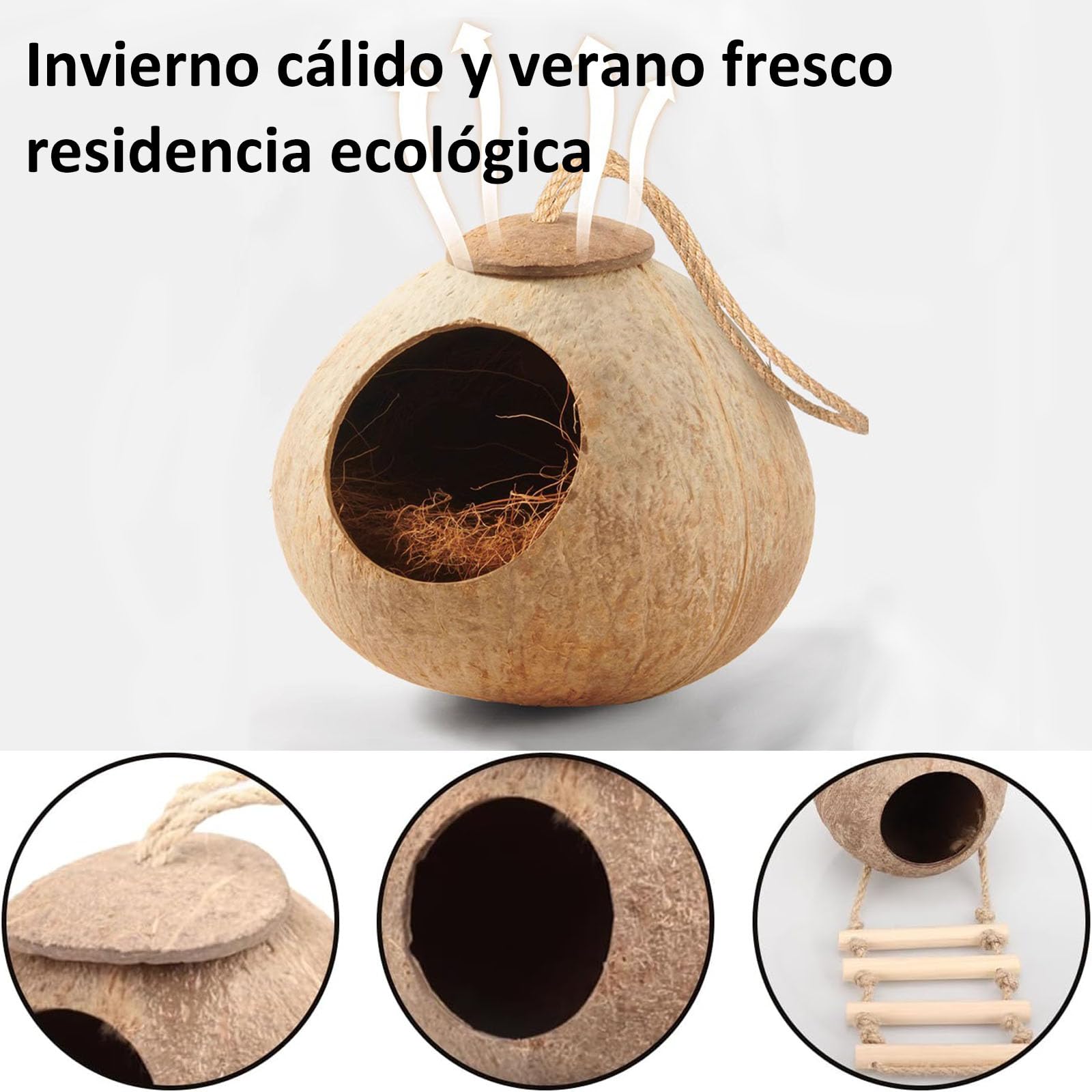 Nido di Cocco per Uccelli, Uccelli in Cocco Nido Decorativo, Nido di Noce di Cocco per Uccelli, per Uccelli in Stile Scala, Resistente Alle Intemperie per Piccoli Uccelli, Rettili, Amanti Del Giardino