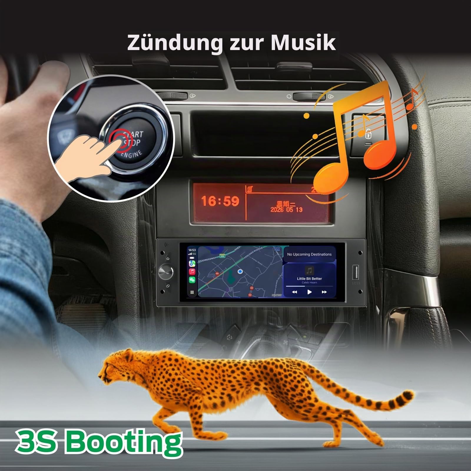 Linux Single DIN Autoradio für Peugeot 206 207 308 3008 Citroën C2 C3 C4 Picasso mit kabellosem CarPlay und Android Auto, Touchscreen, Plug & Play, Bluetooth, FM/AM-Radio