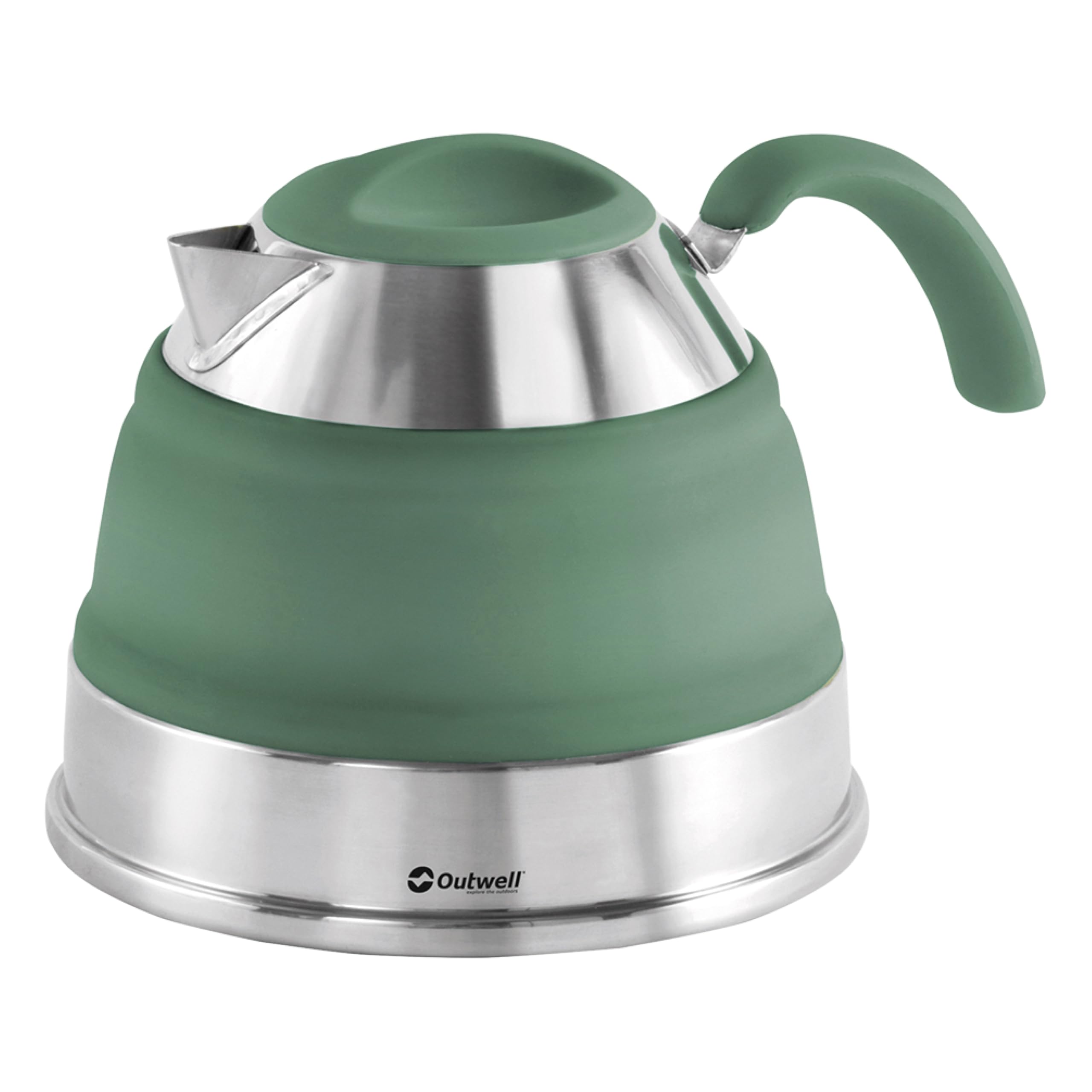 Outwell Collaps Collapsible Camping Kettle 1.5L โ Foldable Travel Water Kettle, Compact Portable Camp Tea Kettle, Stainless Steel & Premium Silicone - for Outdoor, Camping, Travel (Shadow Green)