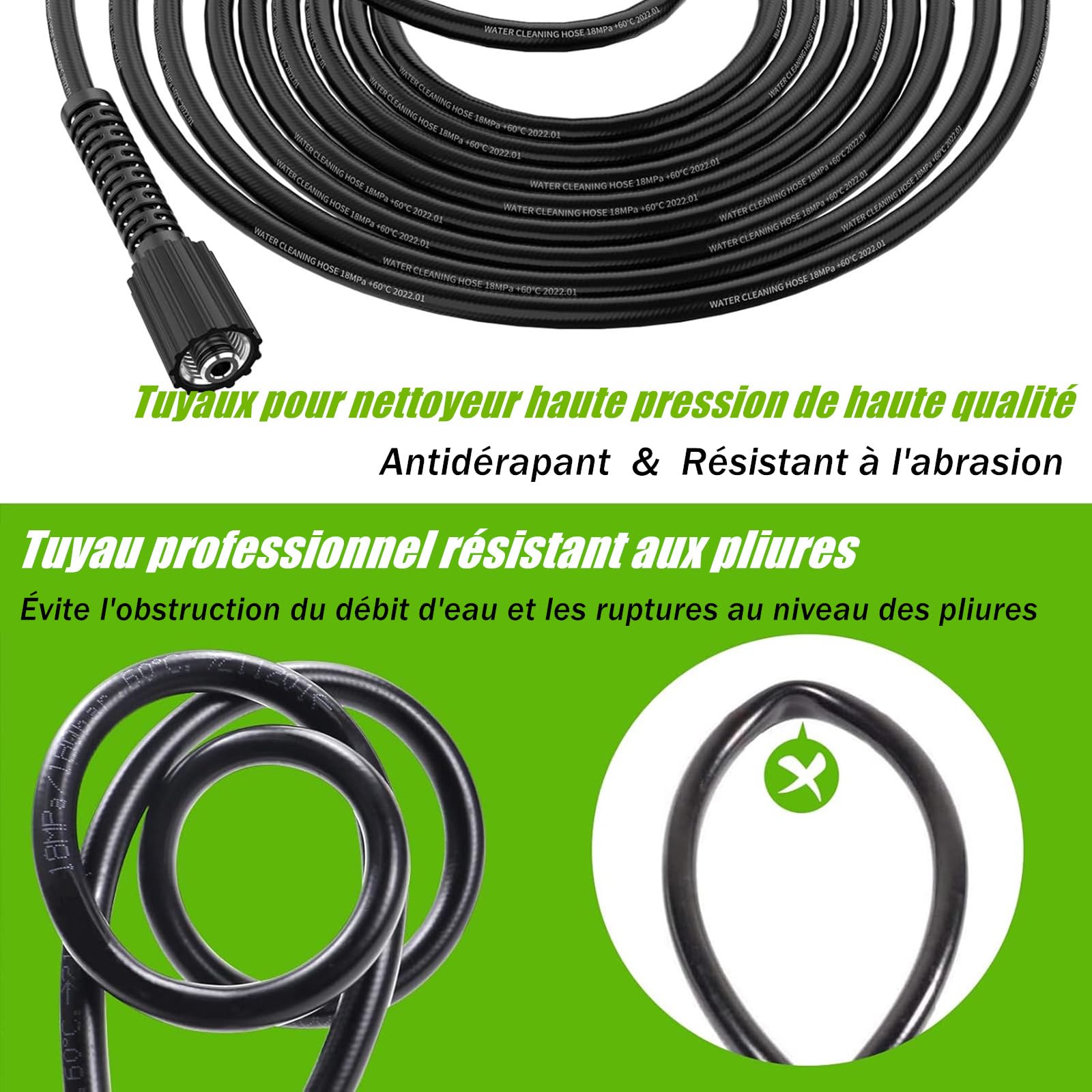 StoneBanks Tuyau d'extension pour Nettoyeur Haute Pression 10m, 2600 PSI M22-14 Femelle Flexible Tuyau de Rechange Haute Pression avec M22 Fileté Mâle Remplacement Connecteur pour Standard M22 HD