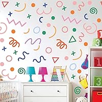 CharmFlo 200Pcs Geometric Wall Stickers - Irregular Lines Triangles Dots, Waterproof Removable Peel & Stick Decals for Kids Room Nursery Classroom Decor