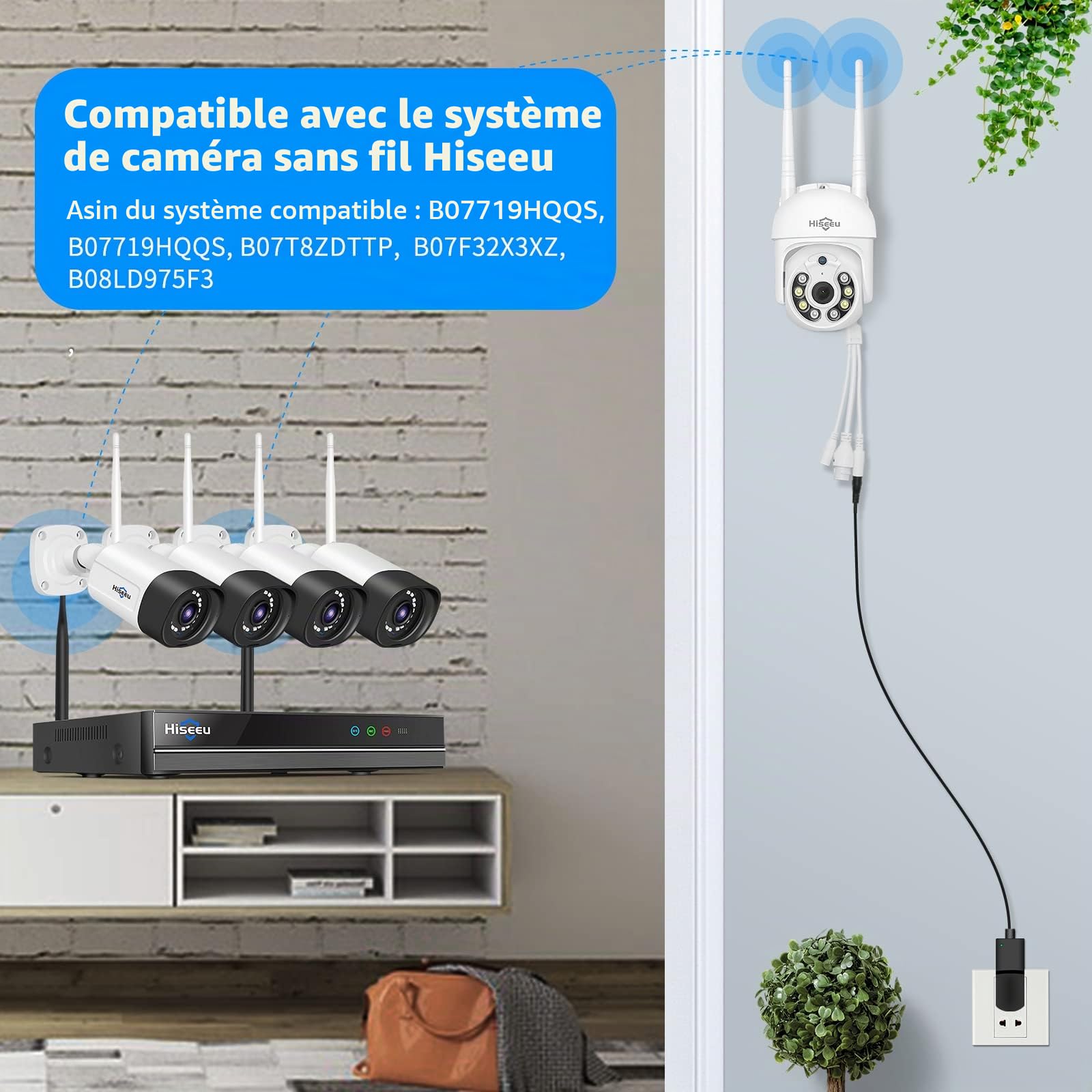 Hiseeu 5MP 3K Caméra de Surveillance WiFi Extérieure, PTZ Caméra IP Vision Nocturne Couleur Détection de Mouvements Humaine Suivi Automatique 355° 90° Audio Bidirectionnel Carte SD Étanche IP66