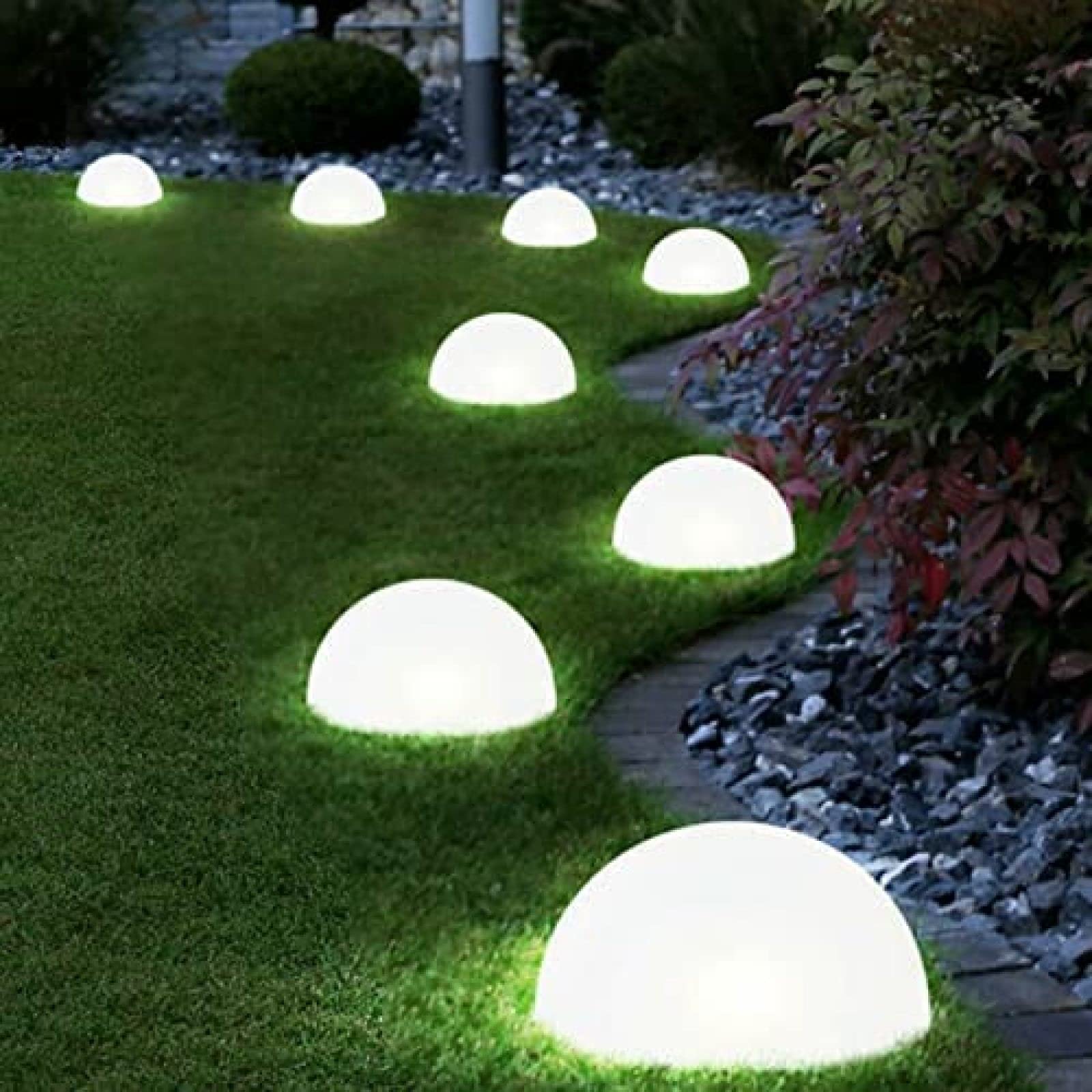 Luces solares de suelo, lámpara de césped impermeable con 5 LED, luz solar decorativa de media bola para jardín, patio, camino, patio, 5 piezas, iluminación de paisaje al aire libre