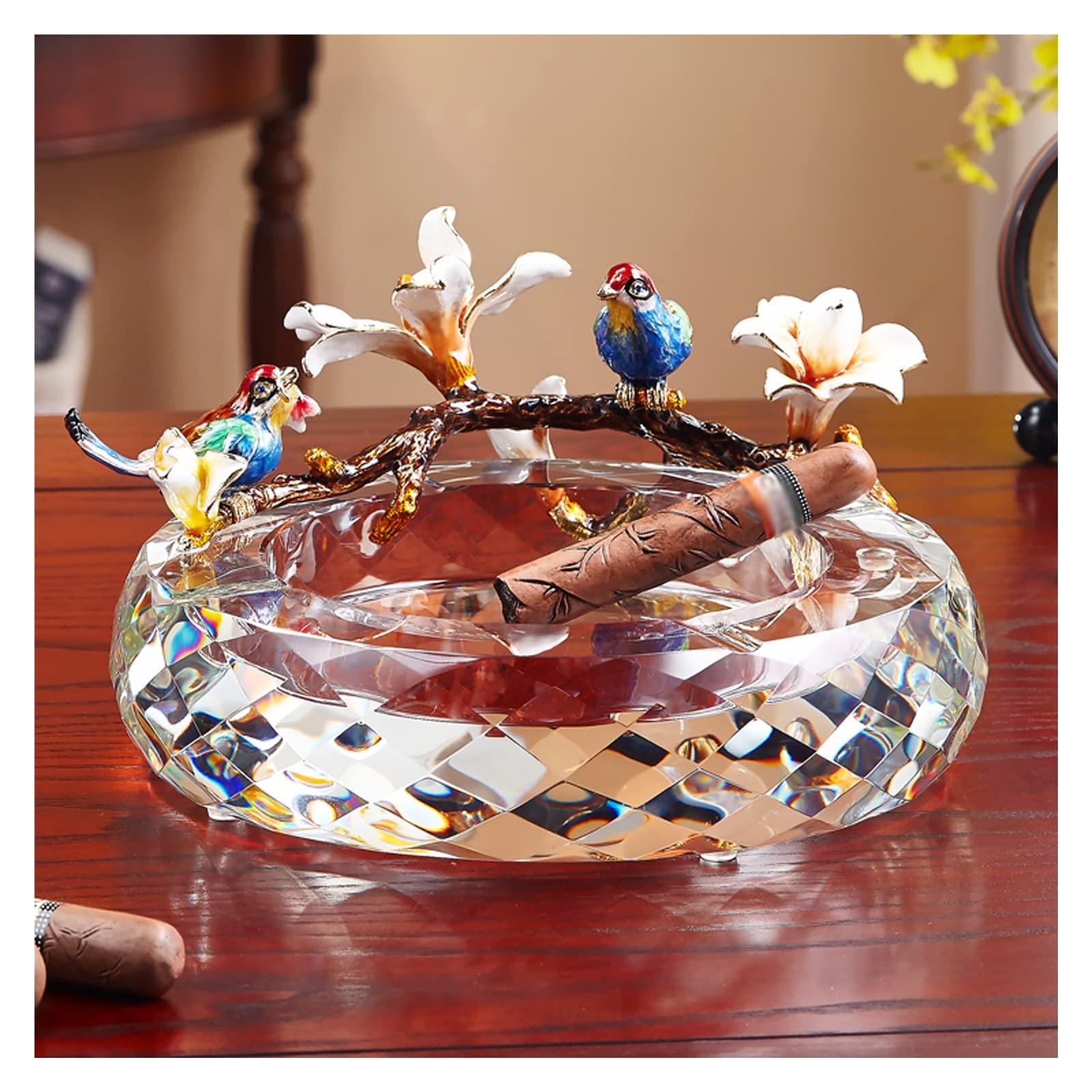 AVLUZ Luxury Ashtray, Exquisite Crystal Glass Decorative Ash Holder for Smokers, Desktop Cigarettes Ash Tray Ornament, Smoking Ashtrays for Home Office Decoration