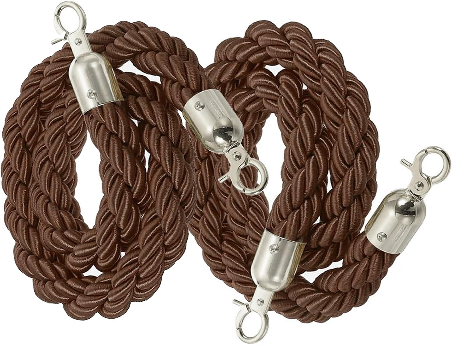 Aimery Queue Rope Barrier with Metal Hooks, Braided Barrier Rope for Queue Divider, Rope Safety Barrier 1/2/4M Crowd Control Stanchion Rope 2-13Ft, Twisted Ropes(Brown-B,8ft/245cm)