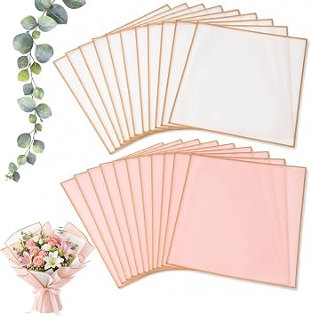 OMBRISA Flower Wrapping Paper 20 Sheets, Bouquet Wrapping Paper with Gold Border, Waterproof Korean Florist Bouquet Paper, Packaging Paper for DIY Crafts Flowers Shop Bouquet PackagingWhite & Pink