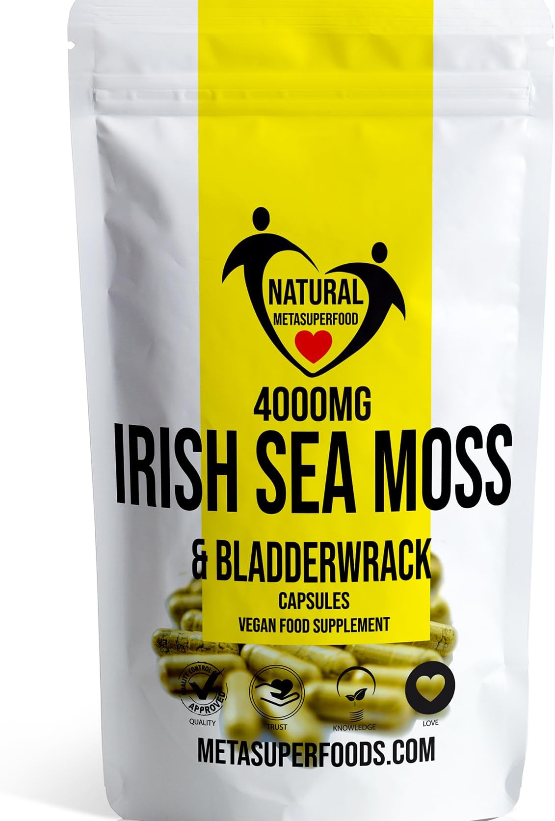 Sea Moss and Bladderwrack 60 Capsules (4000mg) | 1-A-Day, 2 Months Supply | Vegan | Wild Harvested Sea Moss | Non GMO | Dr Sebi Irish Sea Moss | UK Company (60 Count Pack of 1)
