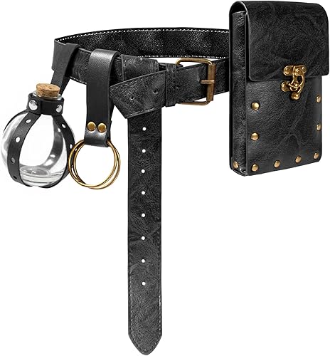 Belt Pouch Waist Bag Fanny Pack Steampunk Phone Holder Casual Medieval Renaissance Cosplay Costume Accessories (3Bottle-Black)