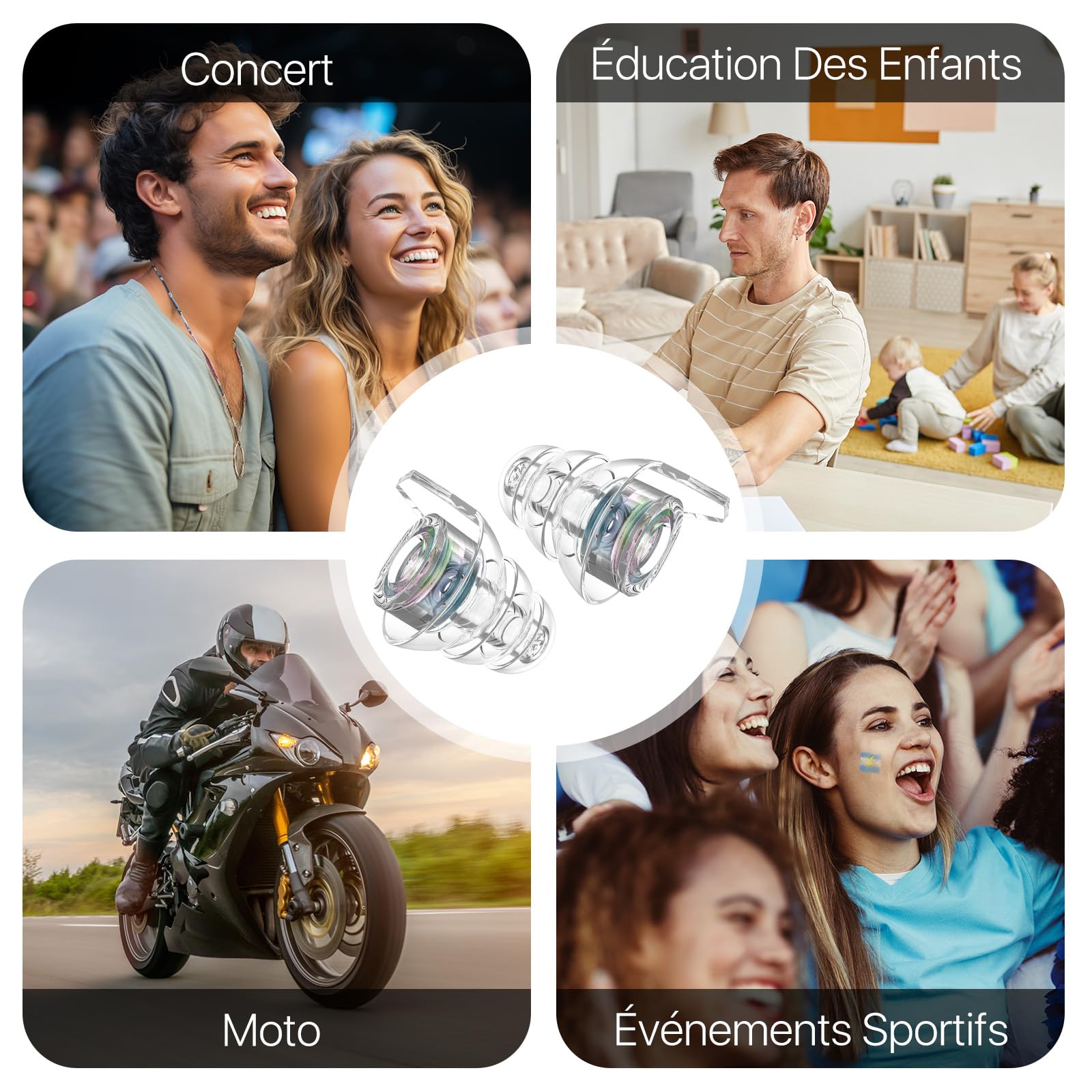 Hearprotek bouchon d'oreille protection auditive 23dB bouchon oreille anti bruit Silicone souple ear plugs pour la musique Musiciens, concert, avion, fêtes, Batteurs taille S 1paire,Iridescente