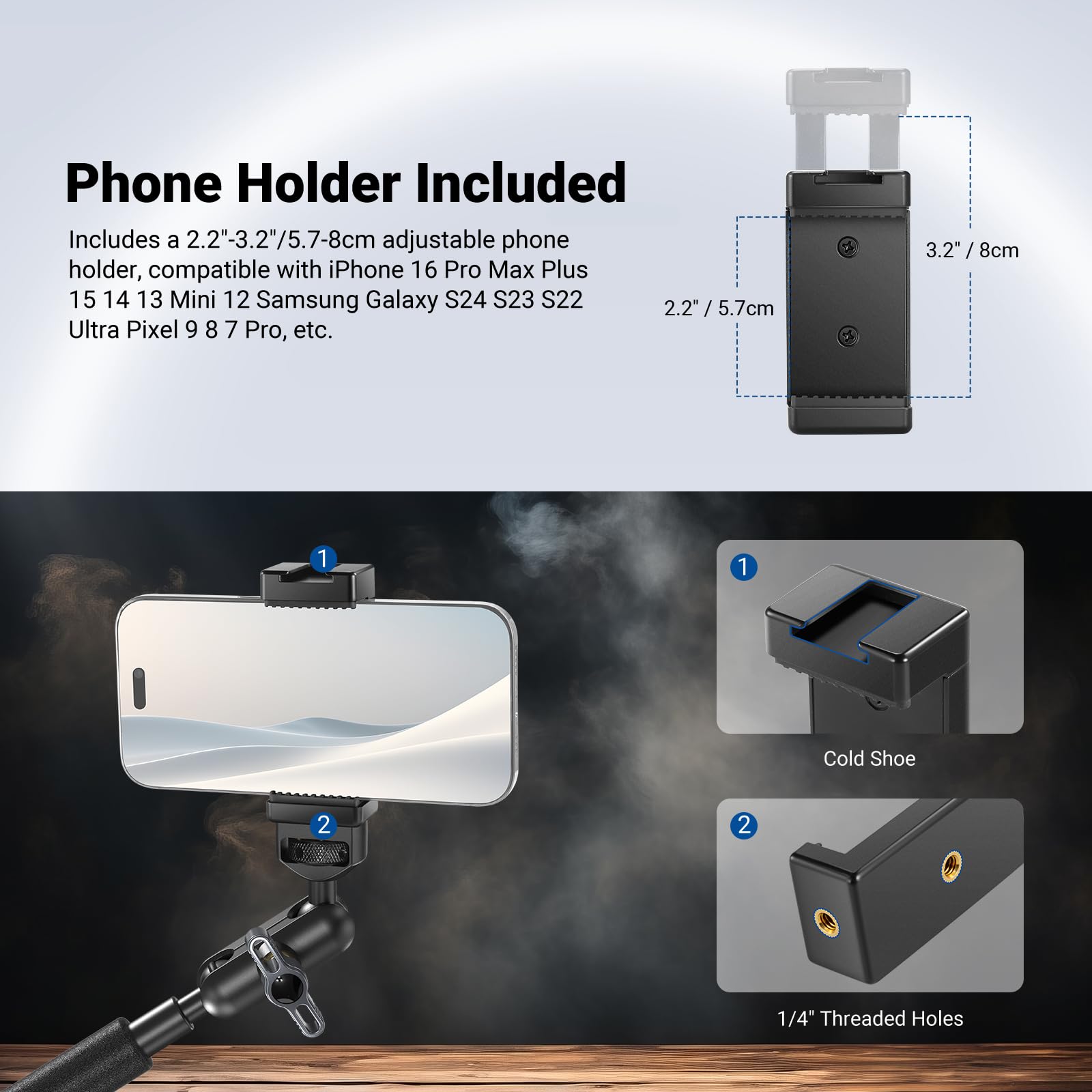 NEEWER 22" Brazo Mágico con Abrazadera Soporte para Móvil con Cámara de Escritorio con Brazo Articulado Doble Rótula 1/4" 3/8" Rosca para ARRI Compatible con iPhone DSLR Action Camera Luz Video,UA057