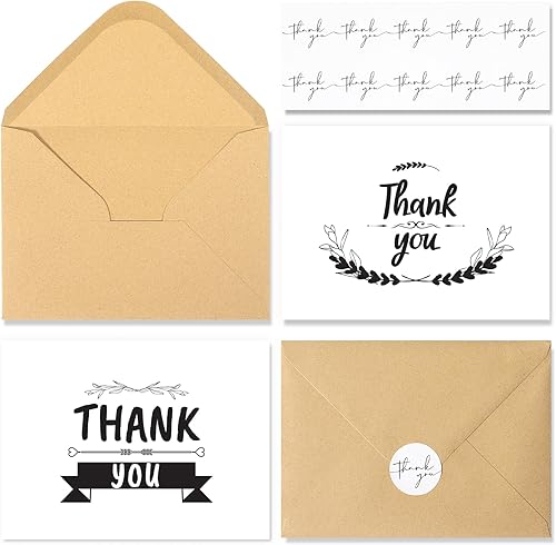NESCCI 24 tarjetas de agradecimiento con sobres, tarjetas de agradecimiento, diseño minimalista de 4 x 6 pulgadas, notas de agradecimiento para