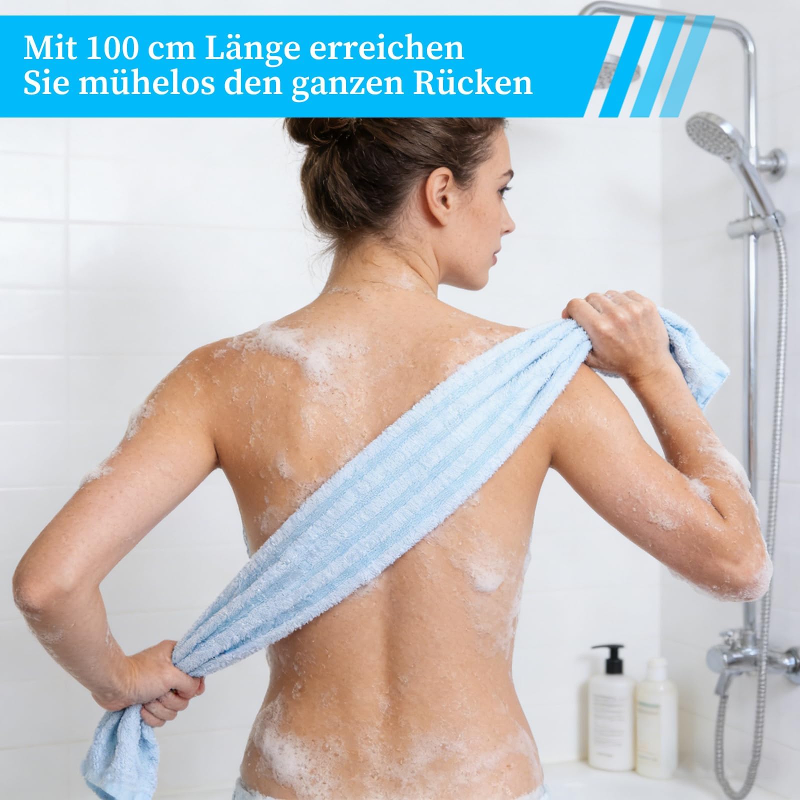 Zestaw 4 ręczników kąpielowych do peelingu, 100 x 25 cm, bardzo długa gąbka siatkowa o dwustronnej teksturze, ściereczka do peelingu ciała z jonami srebra, szorująca do pleców, rękawica prysznicowa