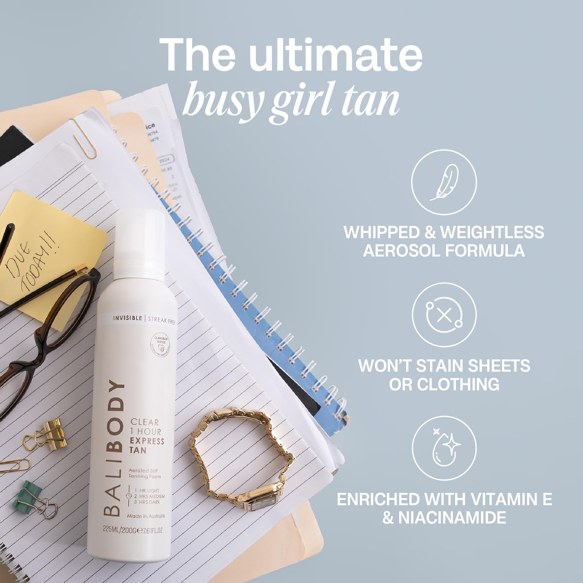 BALI BODY Clear 1 Hour Express Autobronzant à action rapide et léger pour bronze naturel – Mousse bronzante hydratante pour une peau lisse et radieuse