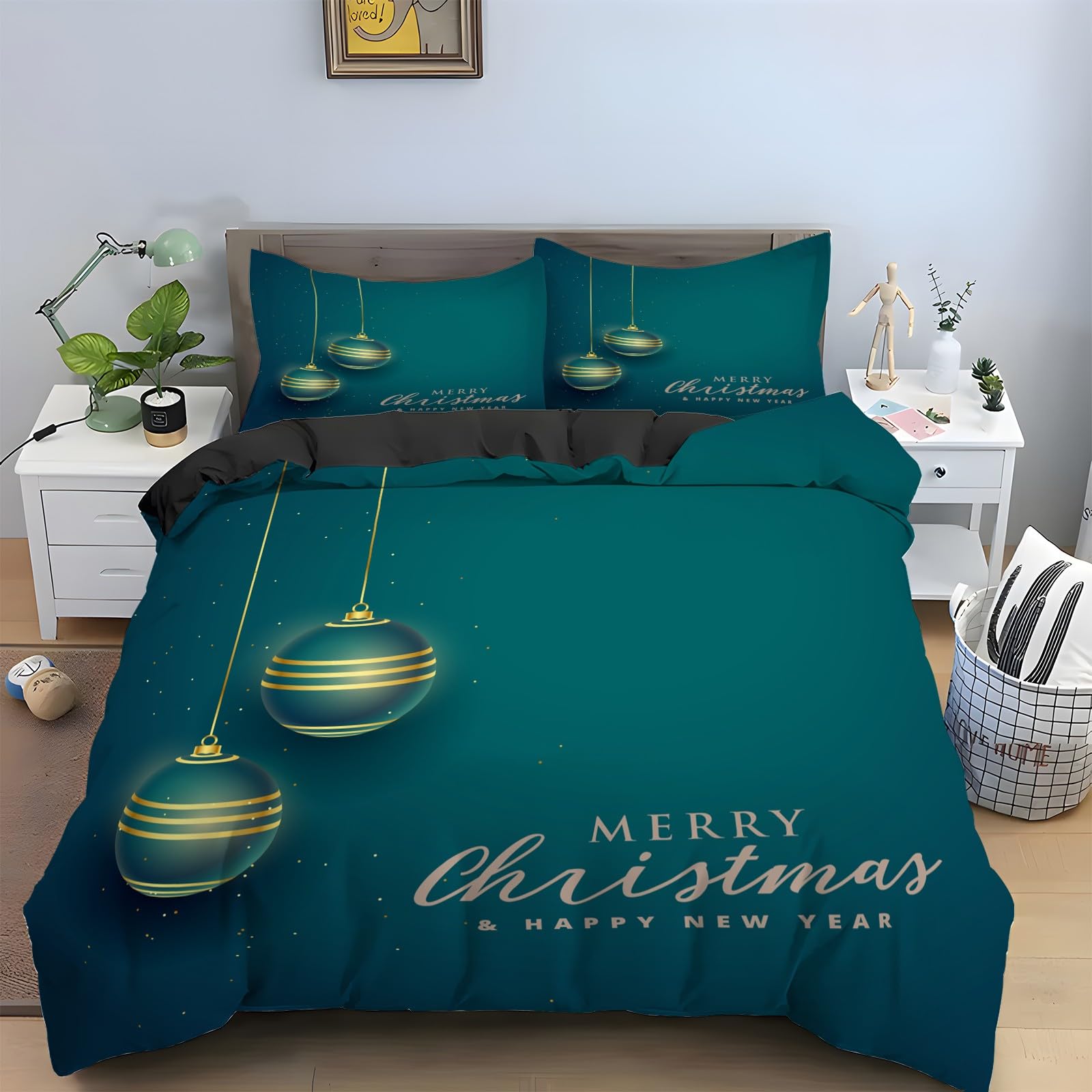 Housse de couette Noël en microfibre douce parure lit 160x200 3 pièces KG681