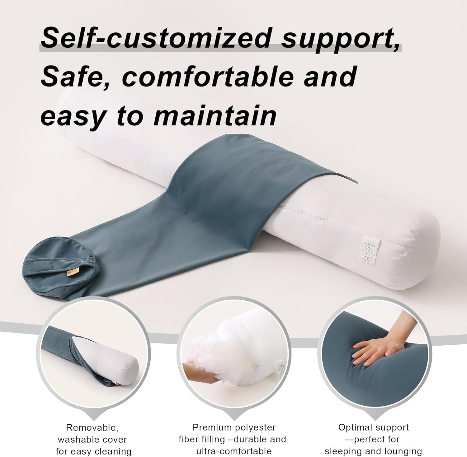 Body Pillow for Adults,Long Round Pillow,Big Cylindrical Pillow,Large Full Bolster Pillows for Side Sleepers (Slate Blue, 59"*7.87") - Image 4