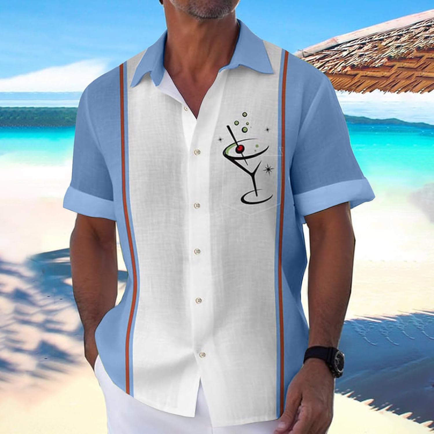 Ymosrh Men's Fashion Shirts Casual Short Sleeve Button-Up Hawaiian Cuban Shirt Summer Beach Vacation Dress Shirts, M-4XL