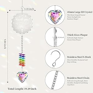 Oikomai Heartfelt Thank You Gifts for Women - Magical Rainbow Maker, K9 Crystal Sun Catcher Teacher Gifts, Coworker Friend Nurse Boss Appreciation Gift - Going Away Farewell Gift Meaningful Keepsake
