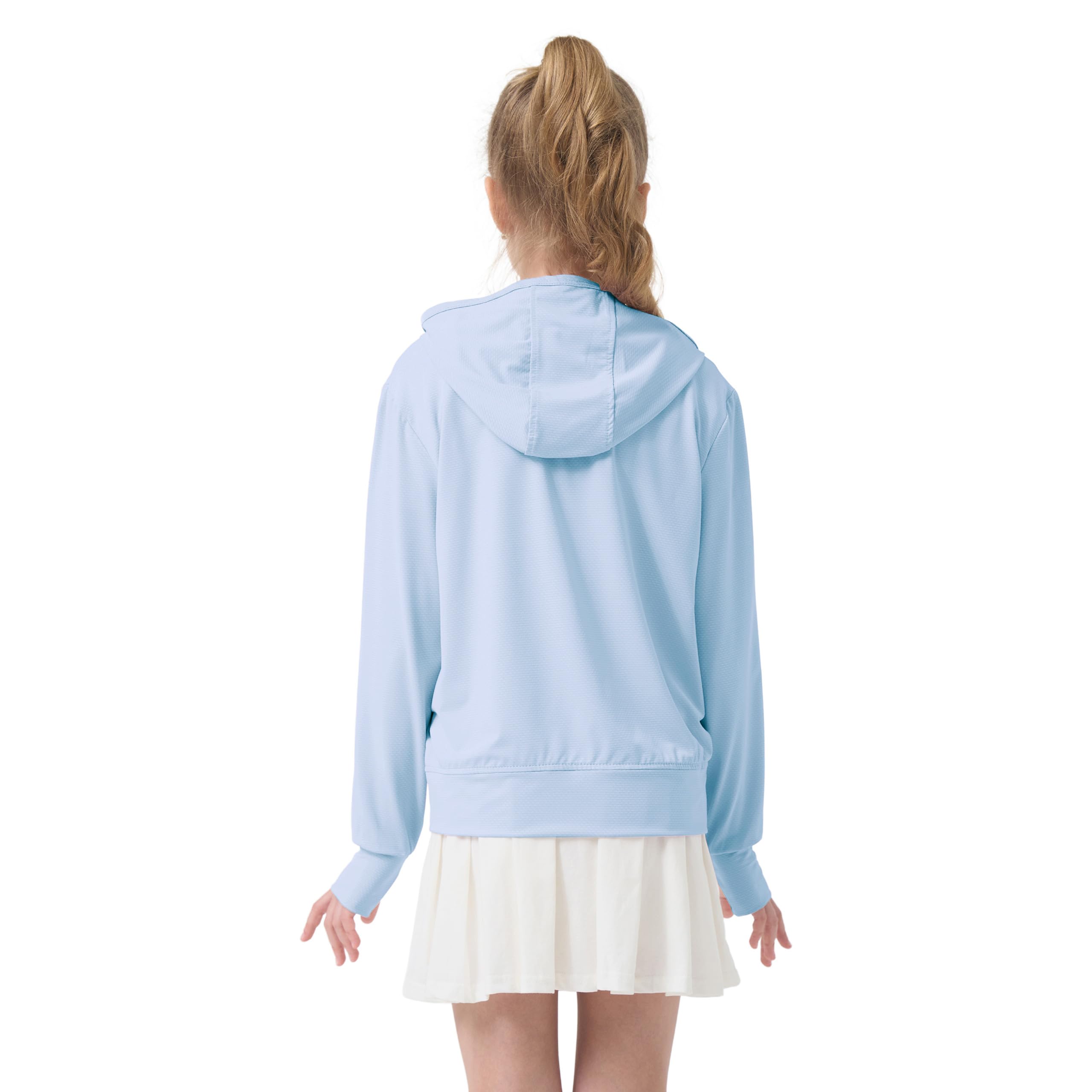 Rolanko Chaqueta de Verano para Niñas Agujeros para los Pulgares Manga Larga Protección Solar Secado Rápido Sudadera con Capucha y Cremallera Tops para Niños