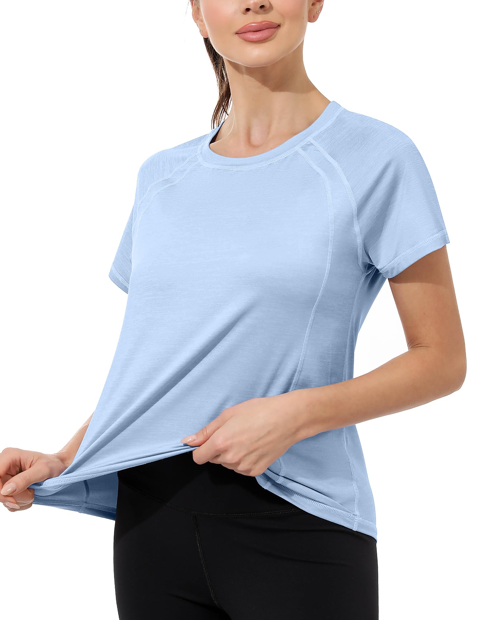 Gyabnw Maglietta Sportiva Donna Magliette Donna Manica Corta Elastico Camicia Palestra Donna Indietro in Rete Traspirante Top Fitness Yoga Corsa Danza