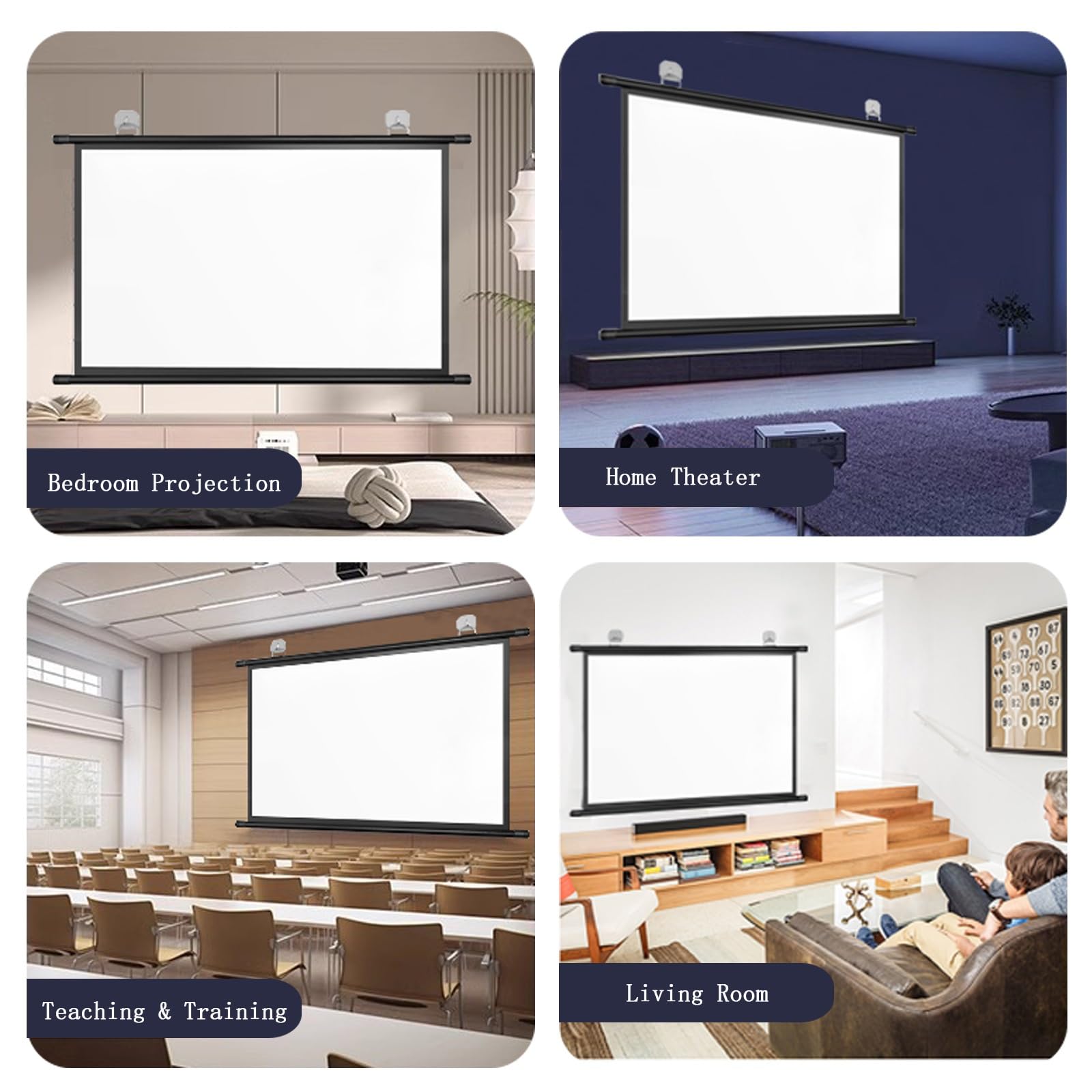 Screen 60 Pollici 72 Pollici Schermo Proiettore, Telo Proiettore Portatile 4:3/16:9 4K Full HD, Telo Videoproiettore per Il Gioco, Facile Da Arrotolare per Riporlo, per Interni Ed Esterni(16:9,60in)