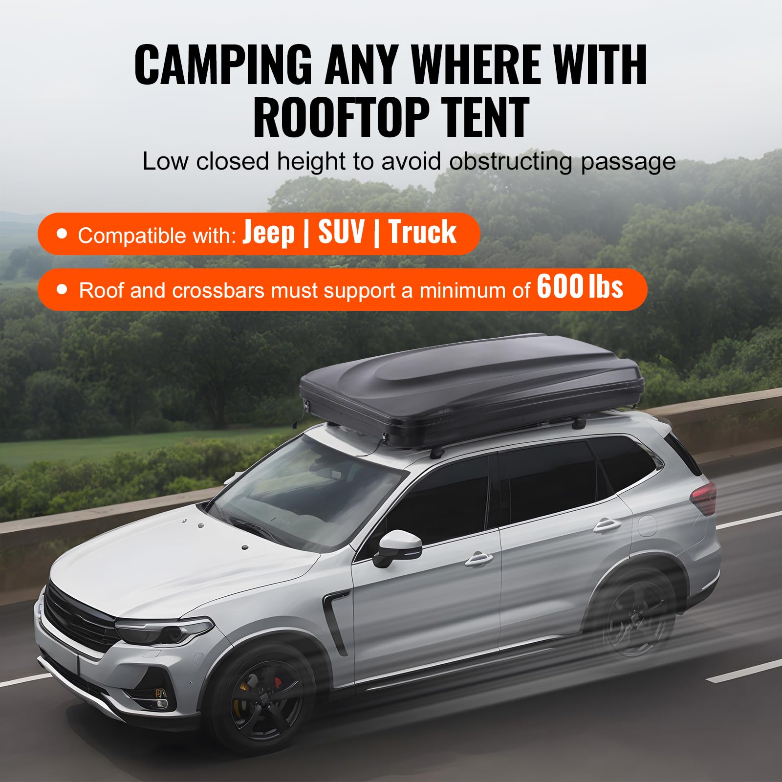 VEVOR Tenda da Tetto Rigida per 2-3 Persone, con Scala Telescopica e Materasso Spesso, Impermeabile e Antivento per Jeep SUV Van Pickup Truck