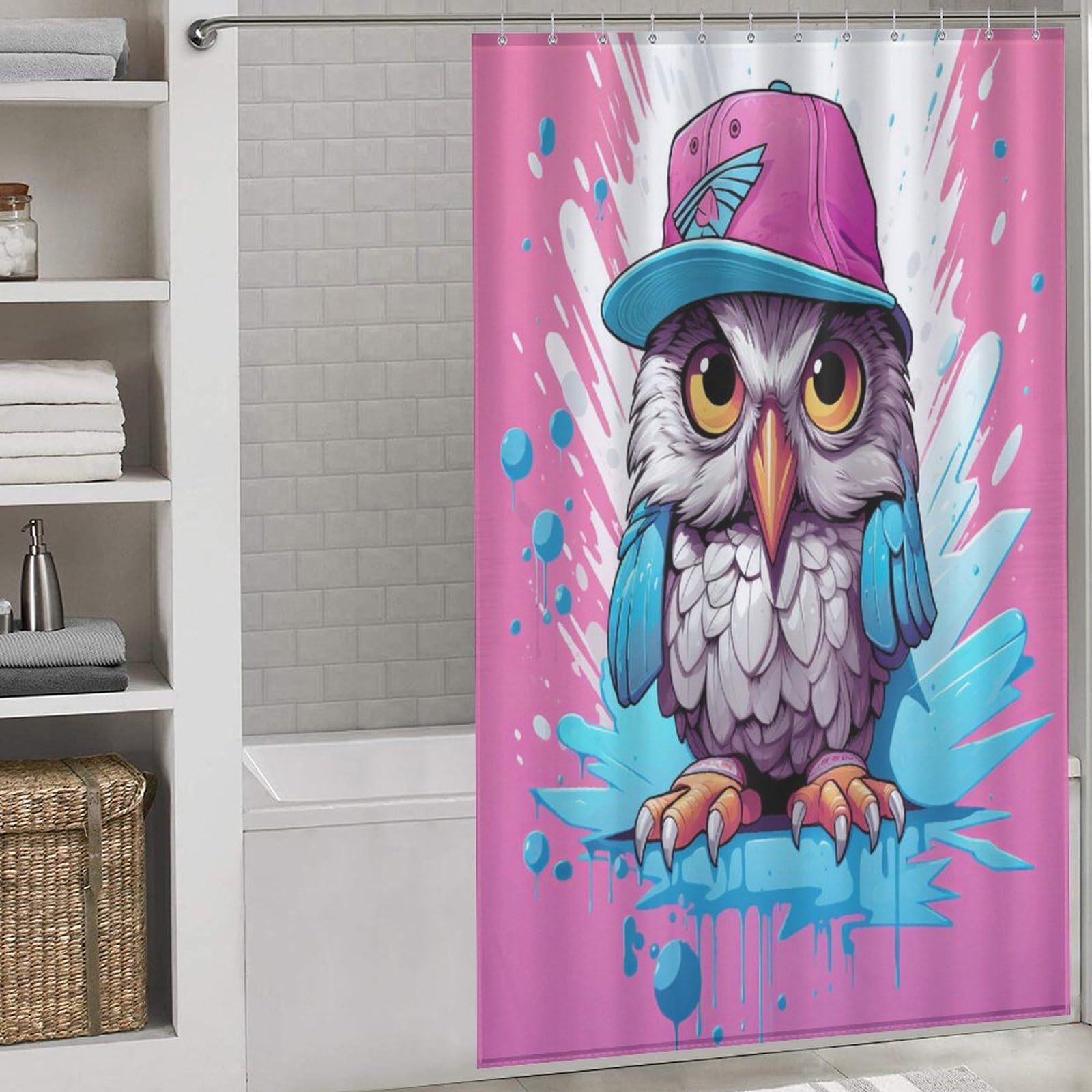 Rideau de douche hibou imperméable pour éviter les éclaboussures sur le sol