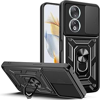 جراب حماية متوافق مع هونر 90 غطاء منزلق للكاميرا وحامل حلقي دوار 360 درجة ومسند مضاد للصدمات لموبايل 5G من جرابي اسود بلاستيك