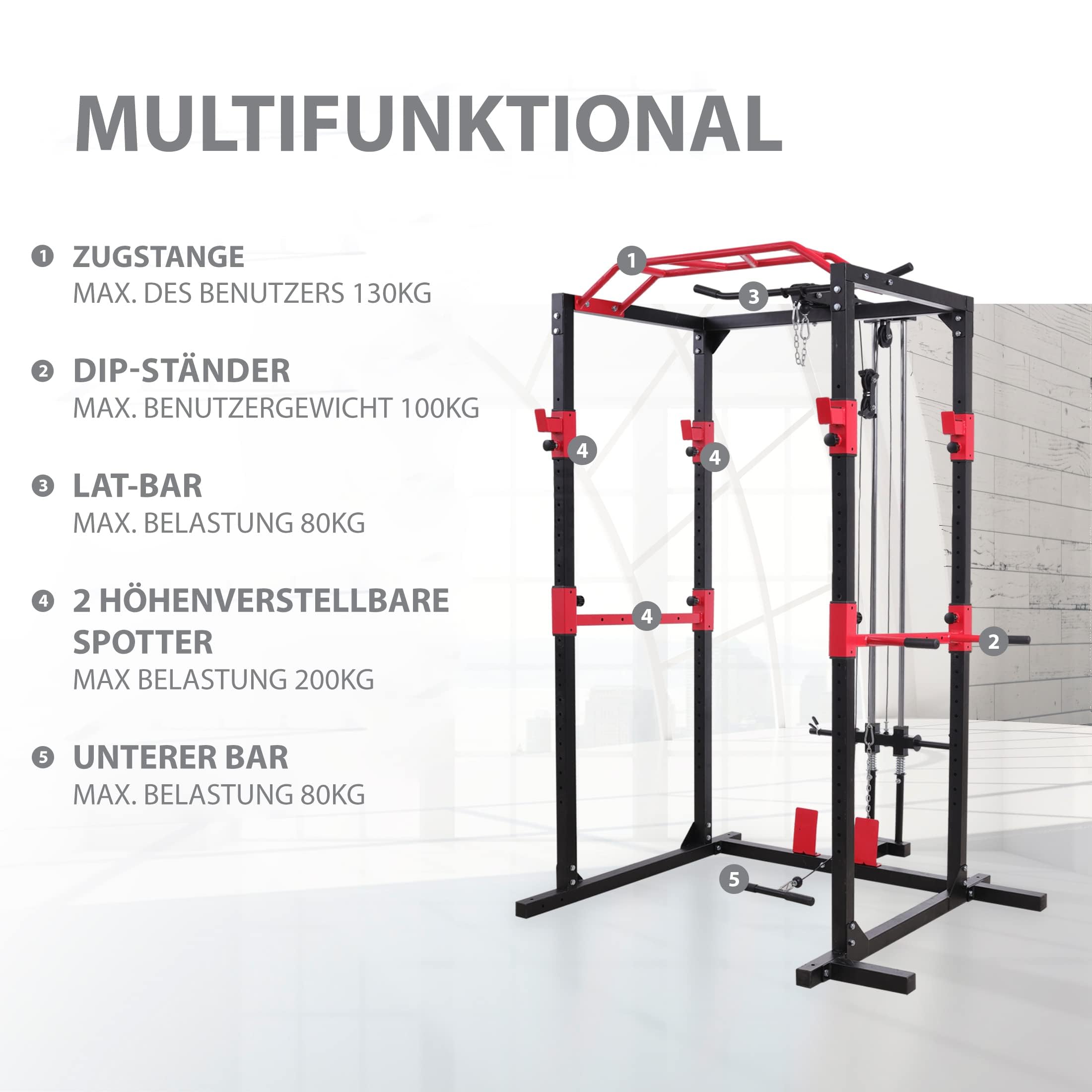Leiv multifunktionales Power Rack für Dein kompaktes Home Gym, für effektives Ganzkörpertraining