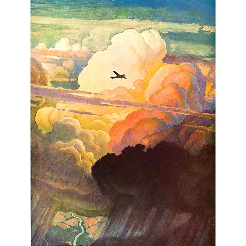 Wee Blue Coo Painting Vintage Sky Clouds Aeroplane Flight 1938 Art Print Poster Wall Decor 12X16 Inch