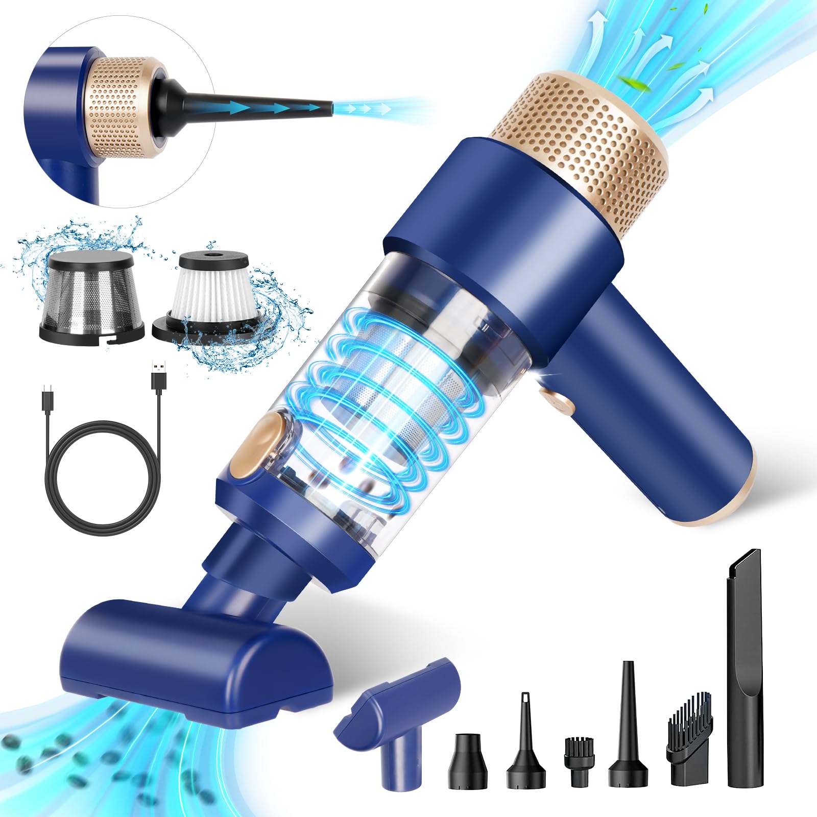 Sweetone Car Vacuum Portable Cordless, 15000 Pa Vacuum Cleaner and Air Duster, Handheld Car Vacuum Cleaner with Led Light and Multi-Nozzles Mini