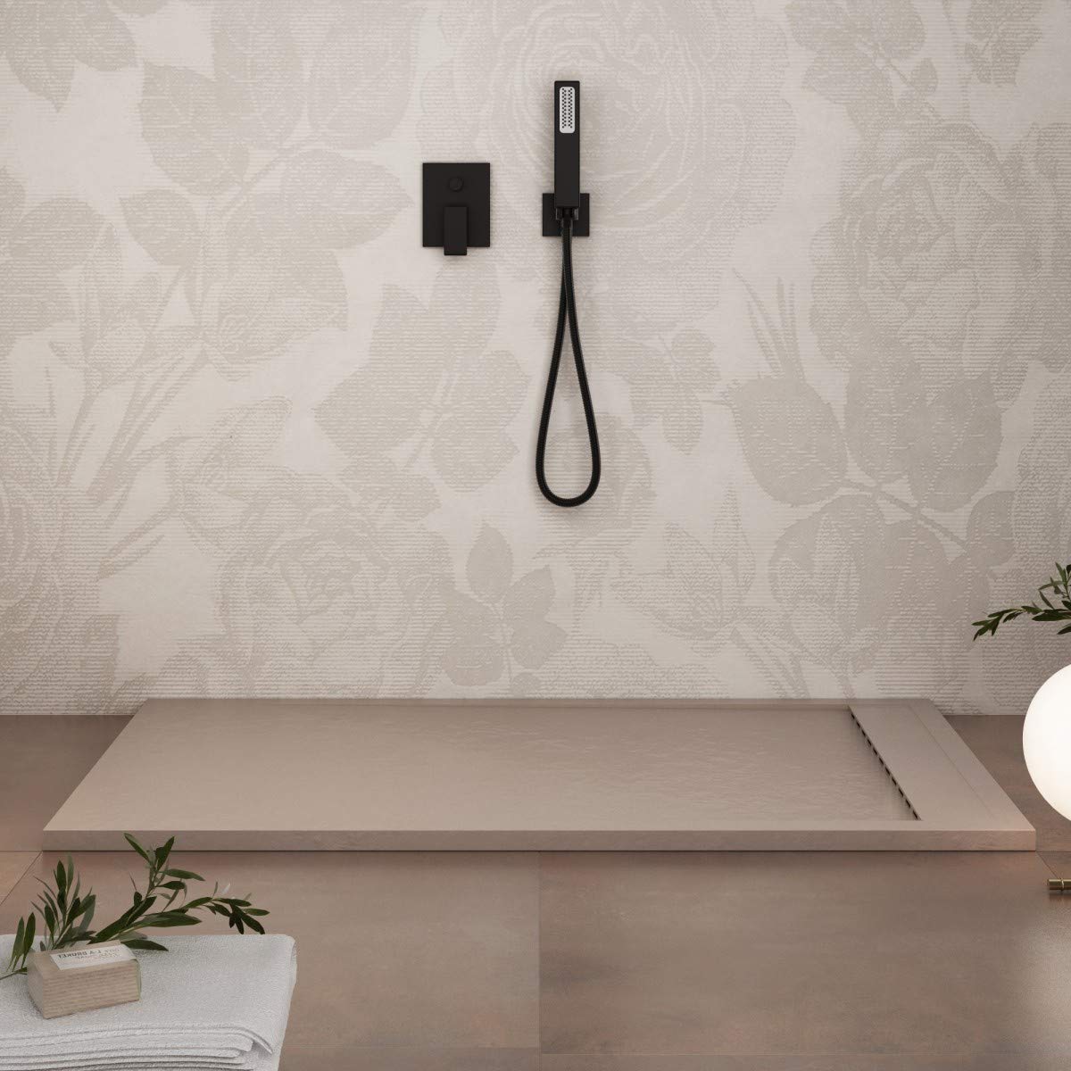 Luminosa ArredoBagno Plato de ducha de resina, 100 x 90 cm, efecto piedra antideslizante con helcoat, modelo Luxury Arena – Rejilla de color liso y pileta incluidos