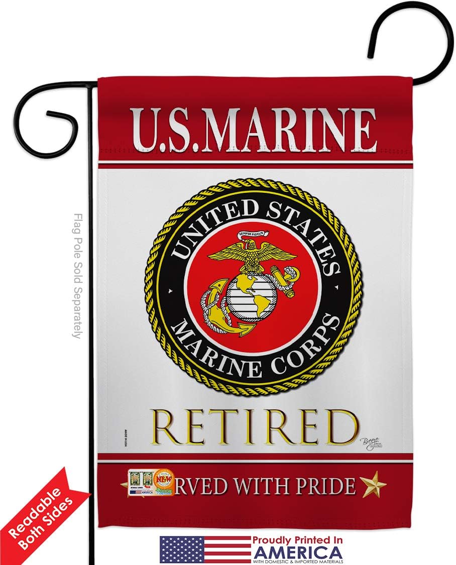Marine Corps US Retired Garden Flag Armed Forces USMC Semper Fi United State American Military Veteran Retire Official Small Decorative Gift Yard House Banner Double-Sided Made In USA 13 X 18.5