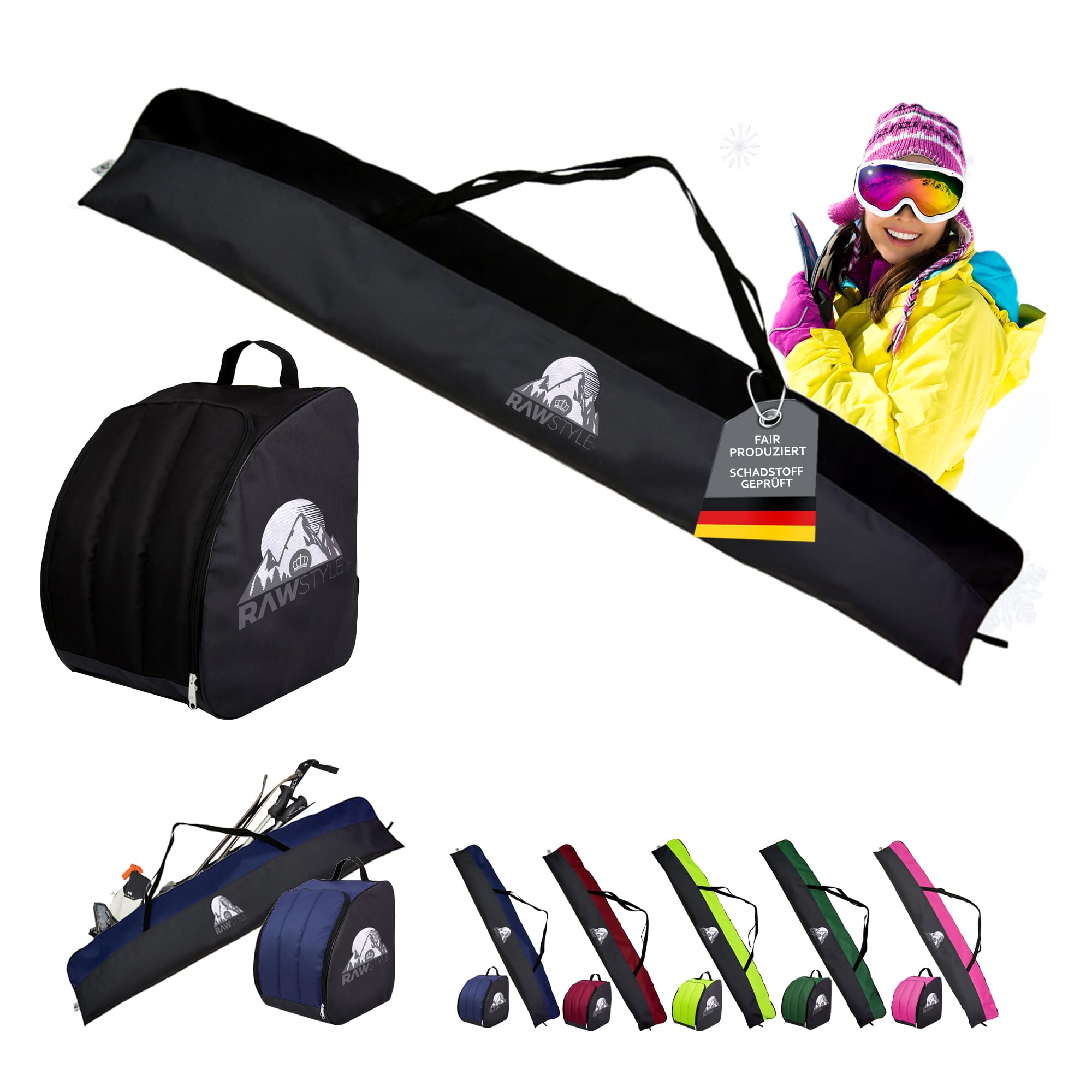KEMIMOTO Skitas set ski-tas 140 cm tot 200 cm en skischoentas met